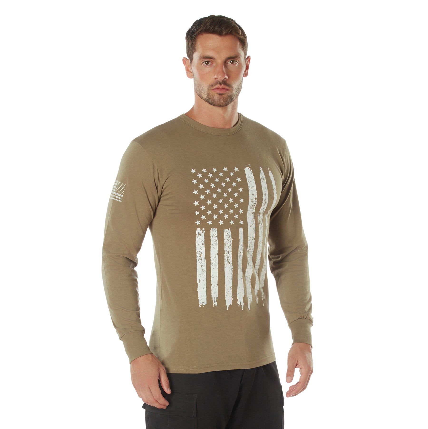 Poly/Cotton US Flag Athletic Fit Long Sleeve Shirts