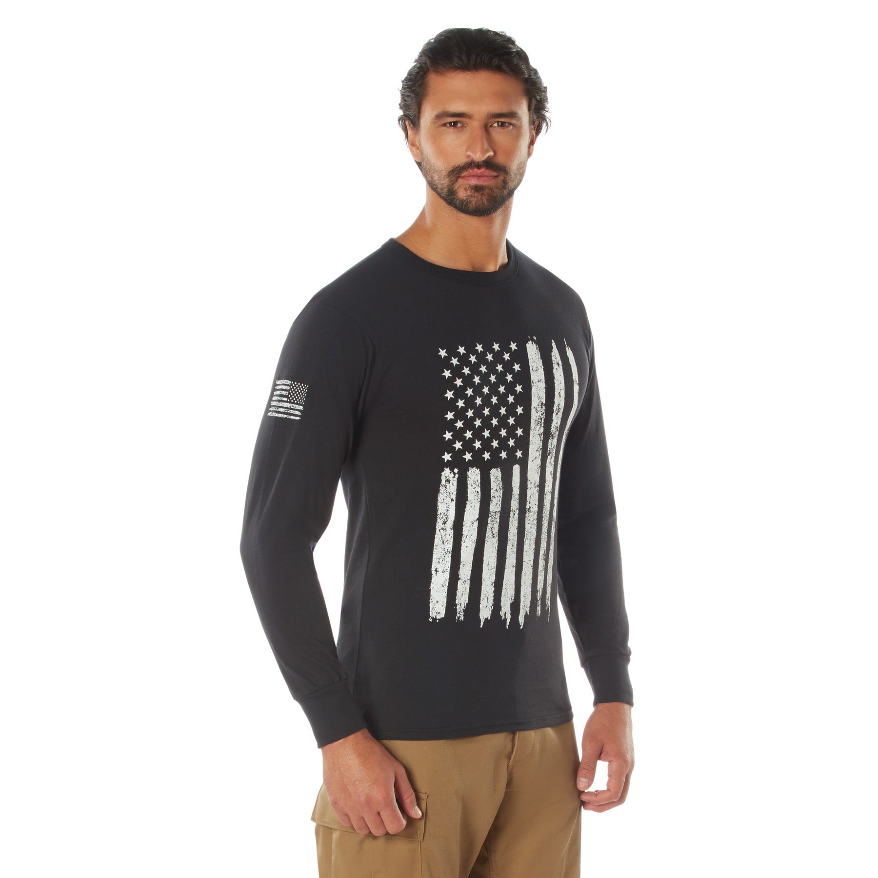 Poly/Cotton US Flag Athletic Fit Long Sleeve Shirts