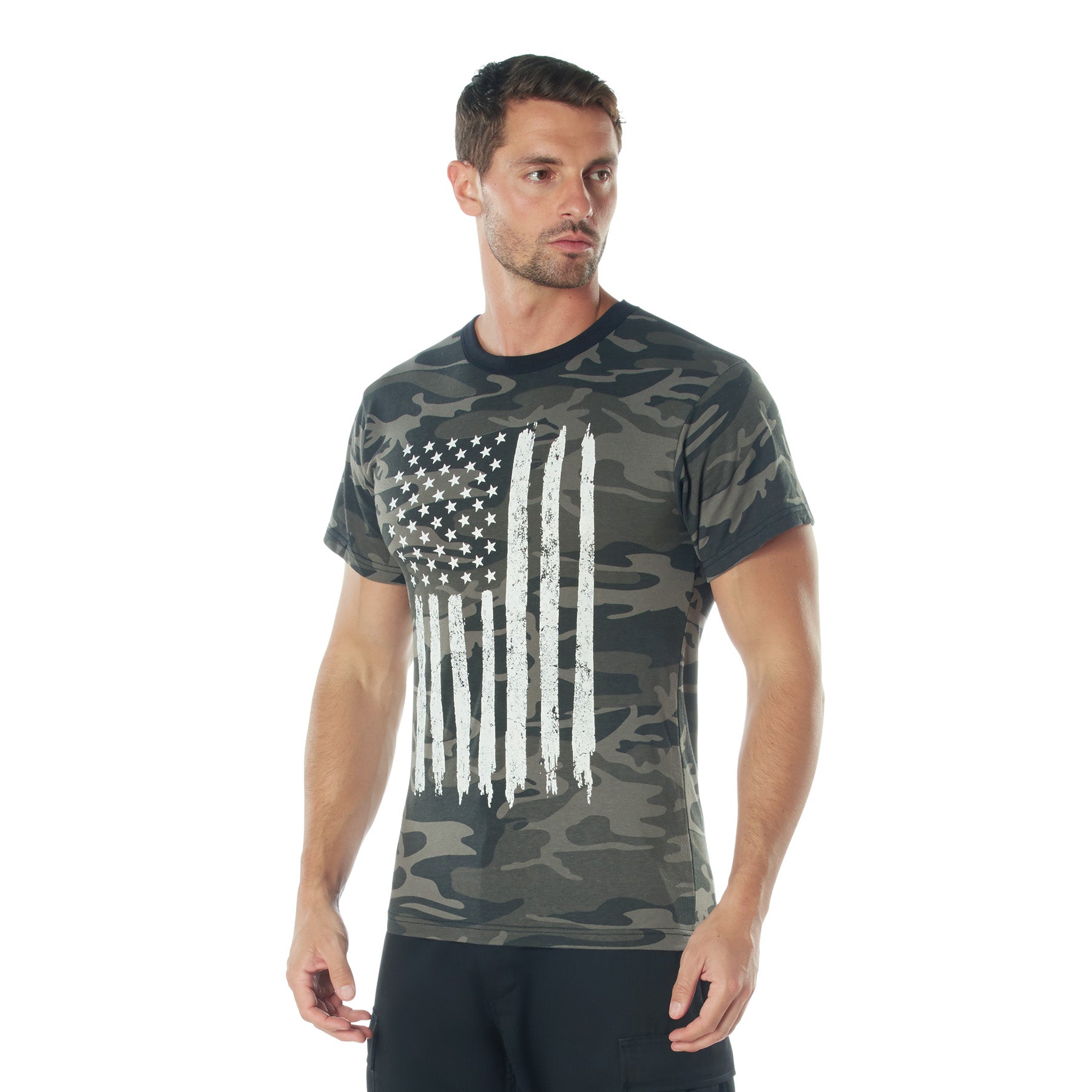 Camo Poly/Cotton US Flag Athletic Fit T-Shirts Black Camo