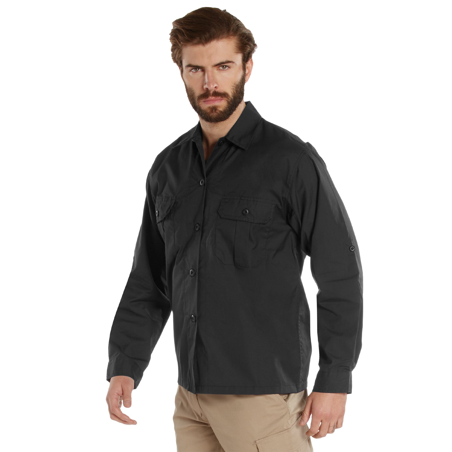 Lightweight Poly/Cotton Rip-Stop Tactical Shirts Black