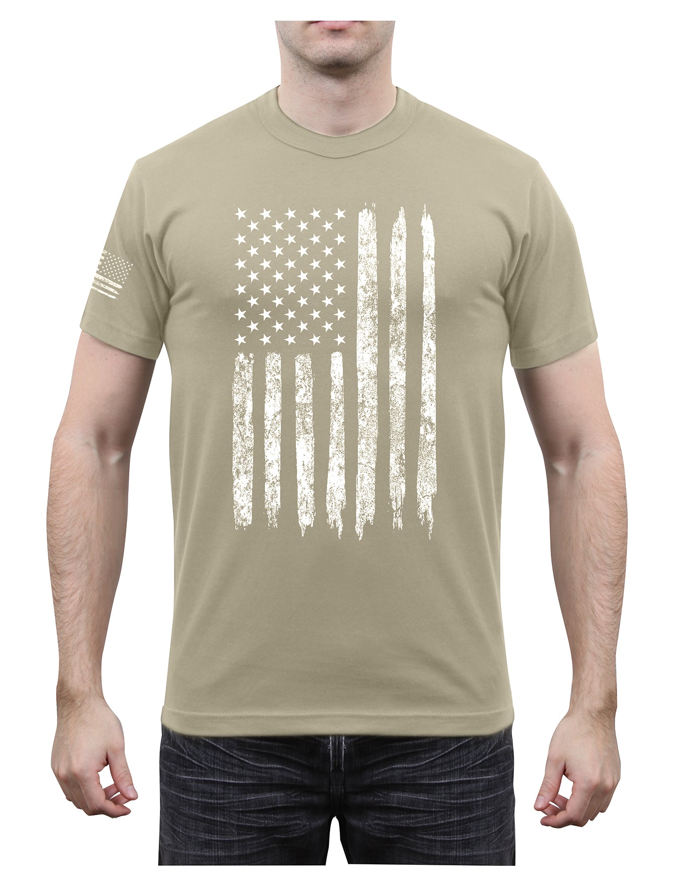 Poly/Cotton US Flag Athletic Fit T-Shirts Desert Sand