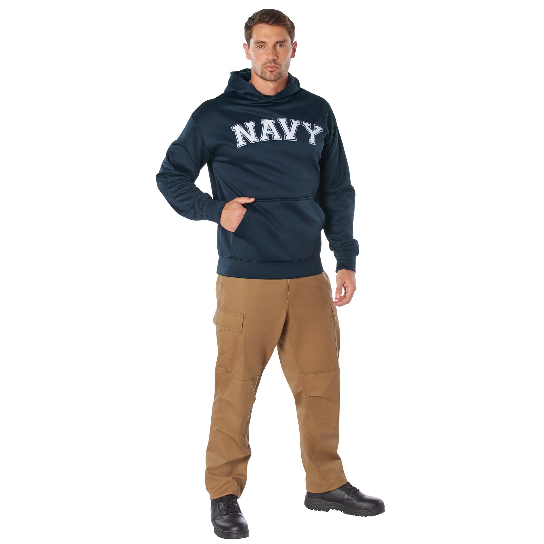 Poly Military Navy Embroidered Hooded Sweatshirts