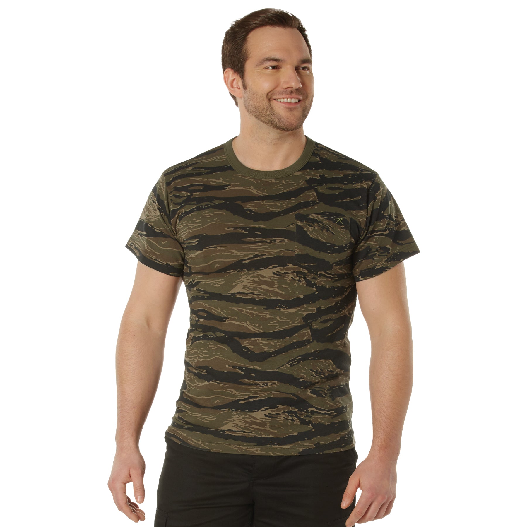 Camo Poly Moisture Wicking Pocket T-Shirts Tiger Stripe Camo