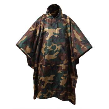 Army OD Green GI Type Military Rip Stop Ponchos Woodland Camo