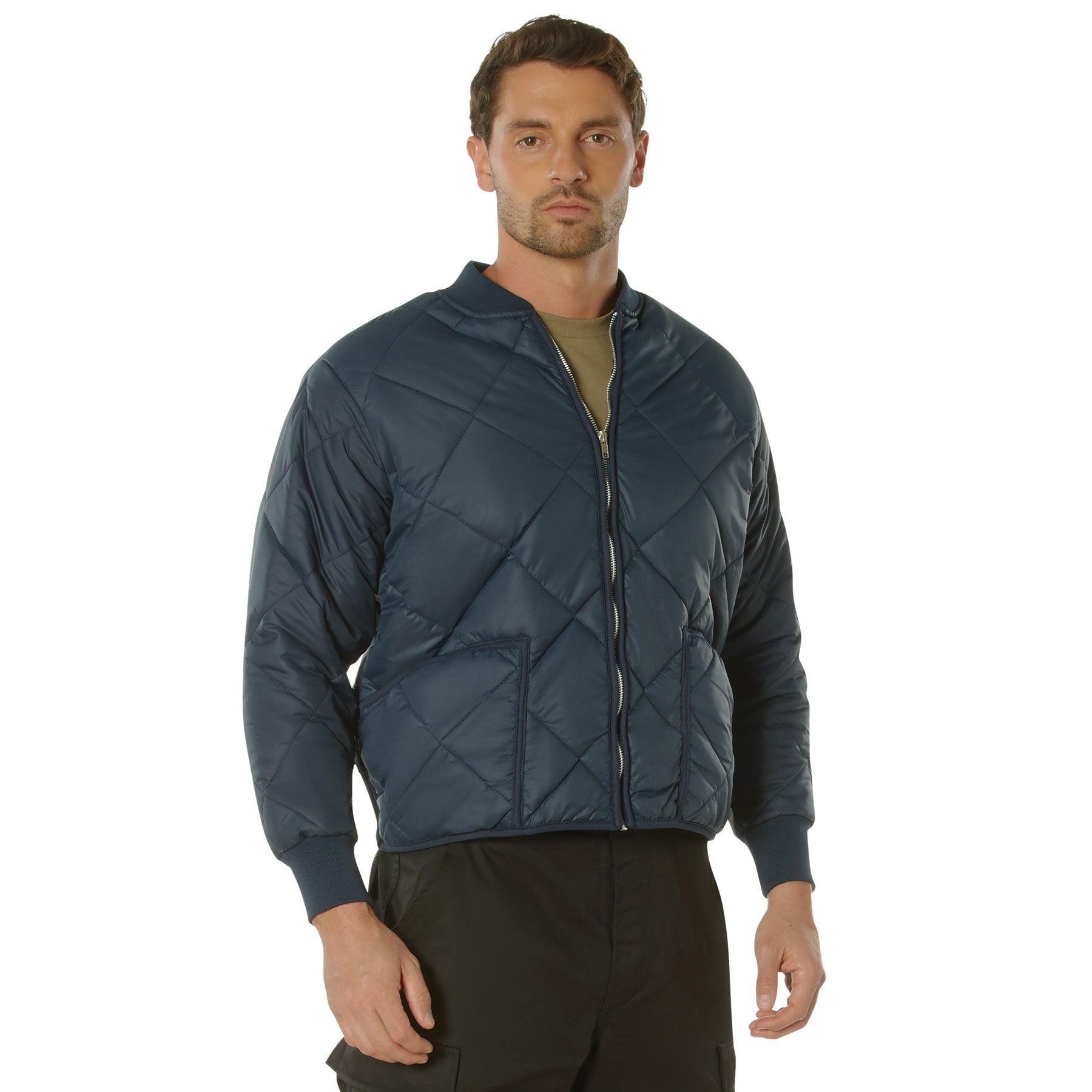 Nylon Diamond Quilted Flight Jackets Navy Blue