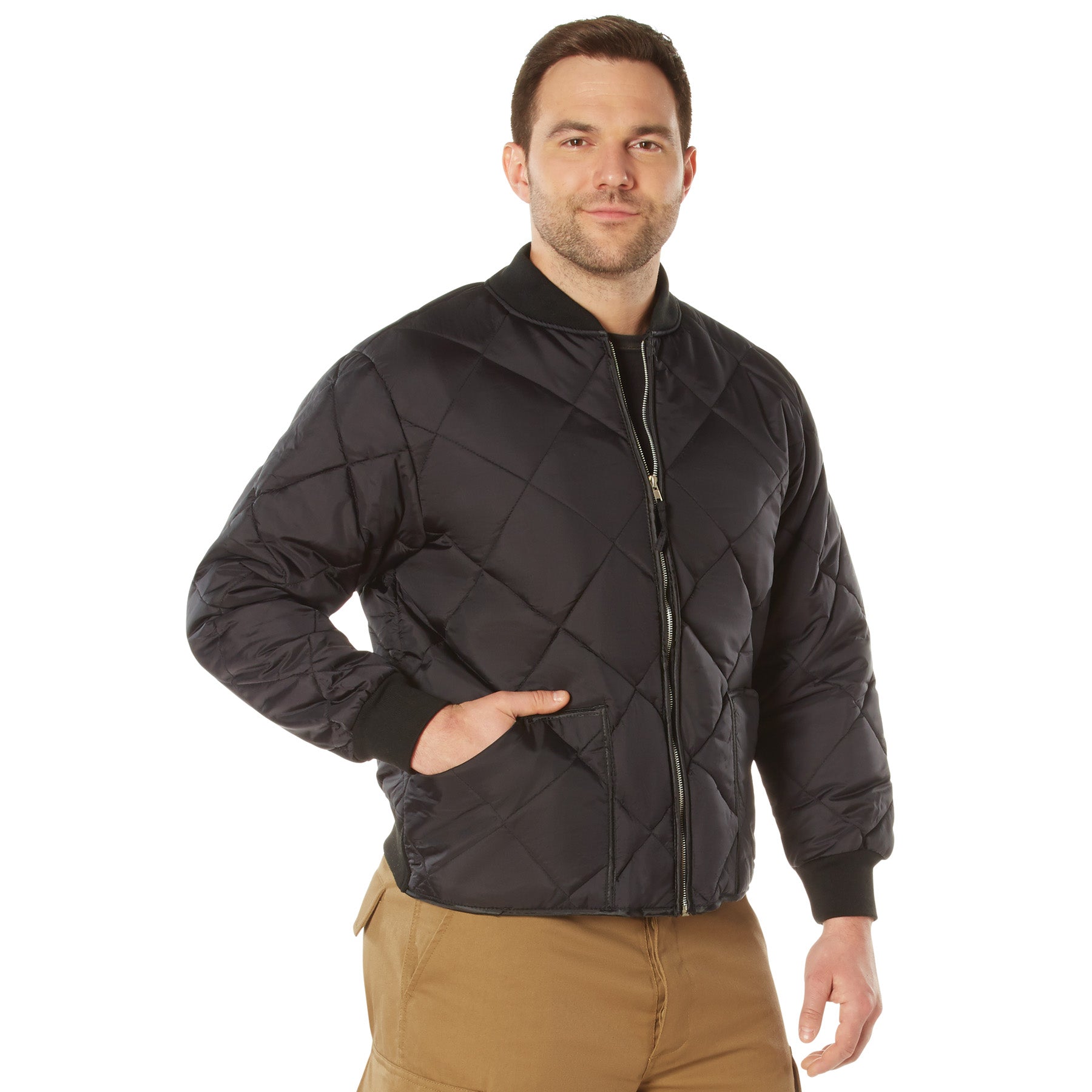 Nylon Diamond Quilted Flight Jackets Black