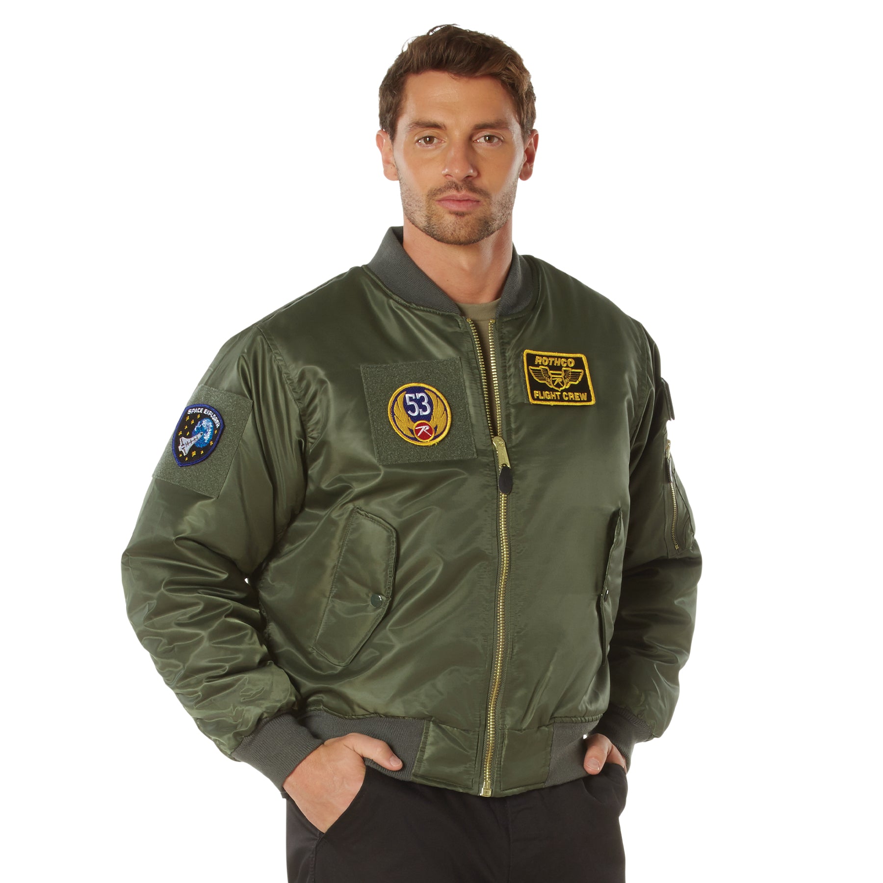 Nylon Adaptable MA-1 Flight Jackets with Patches Sage