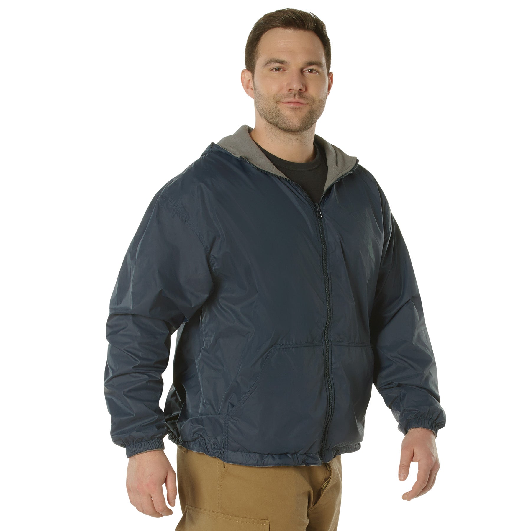 Nylon Reversible Fleece-Lined Hooded Jackets Navy Blue