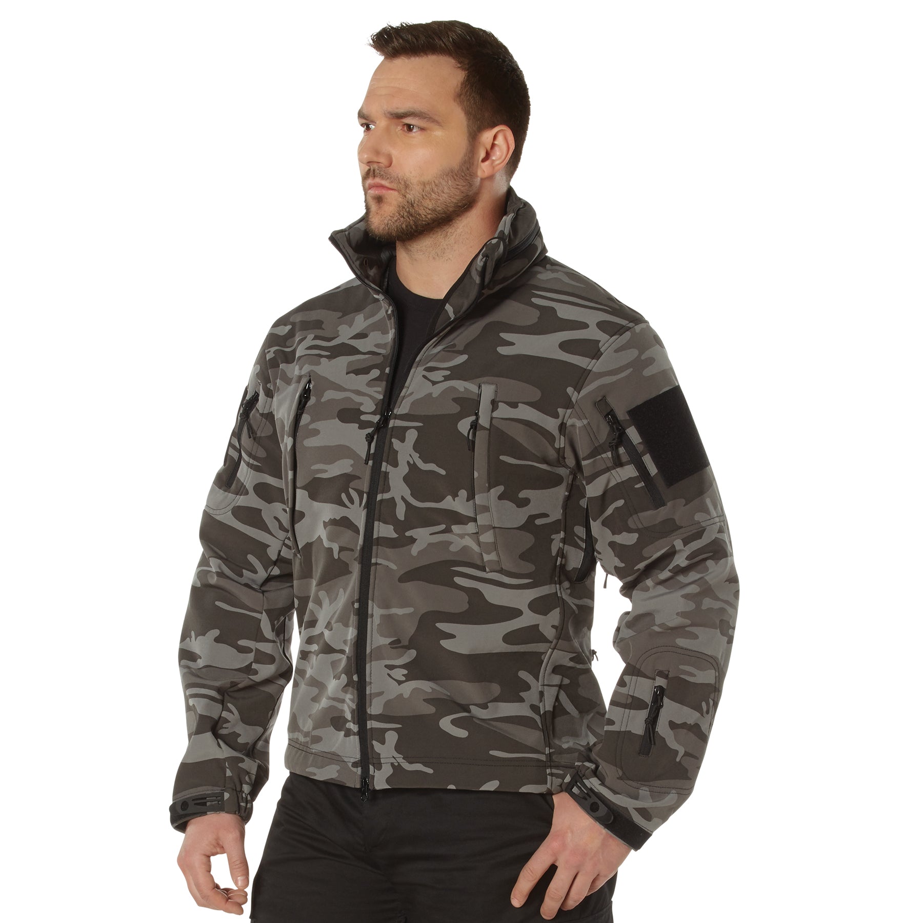 Poly Camo Spec Ops Tactical Soft Shell Jackets Black Camo