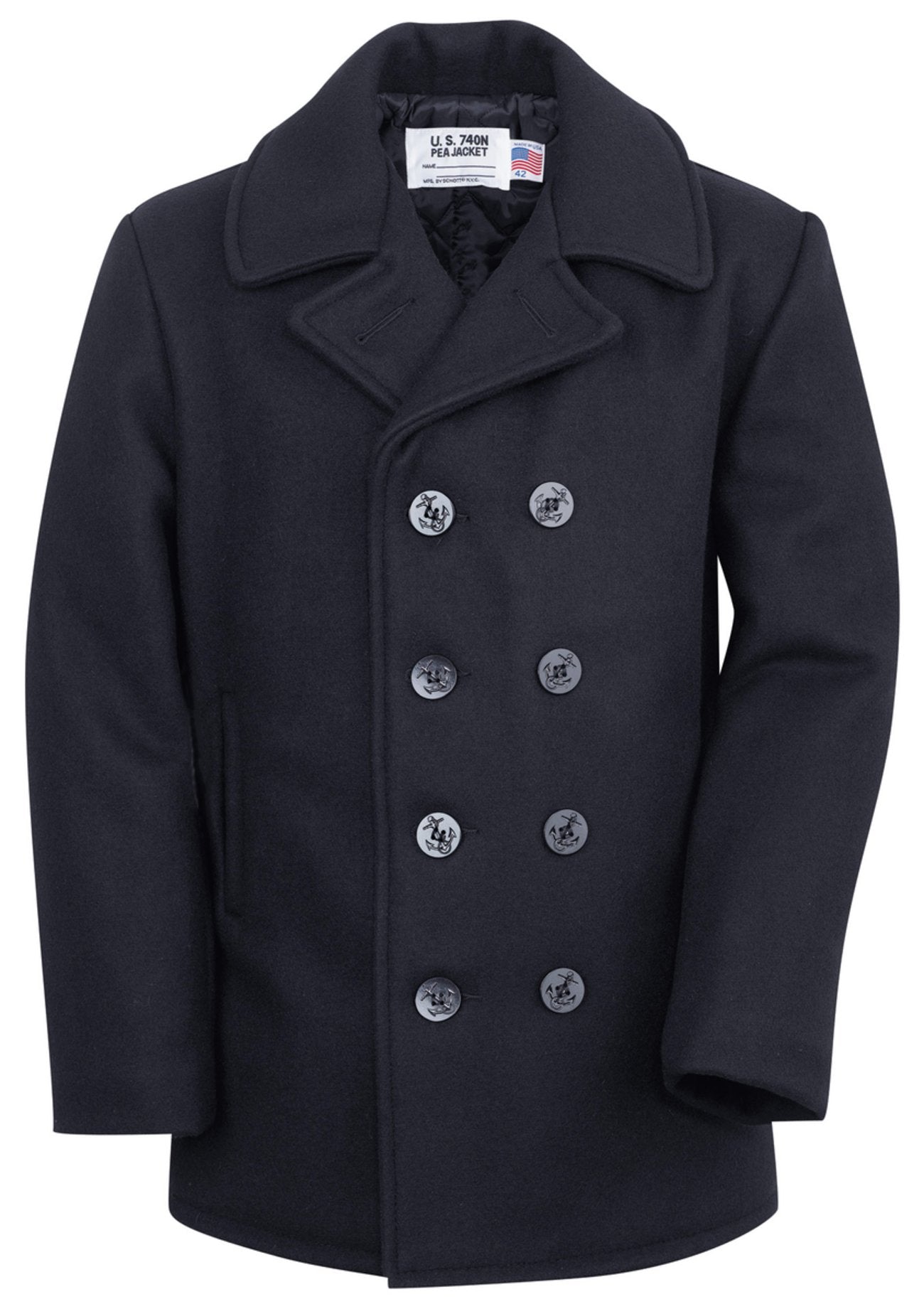 Schott's Classic Melton Wool Navy Pea Coat (740NVY)
