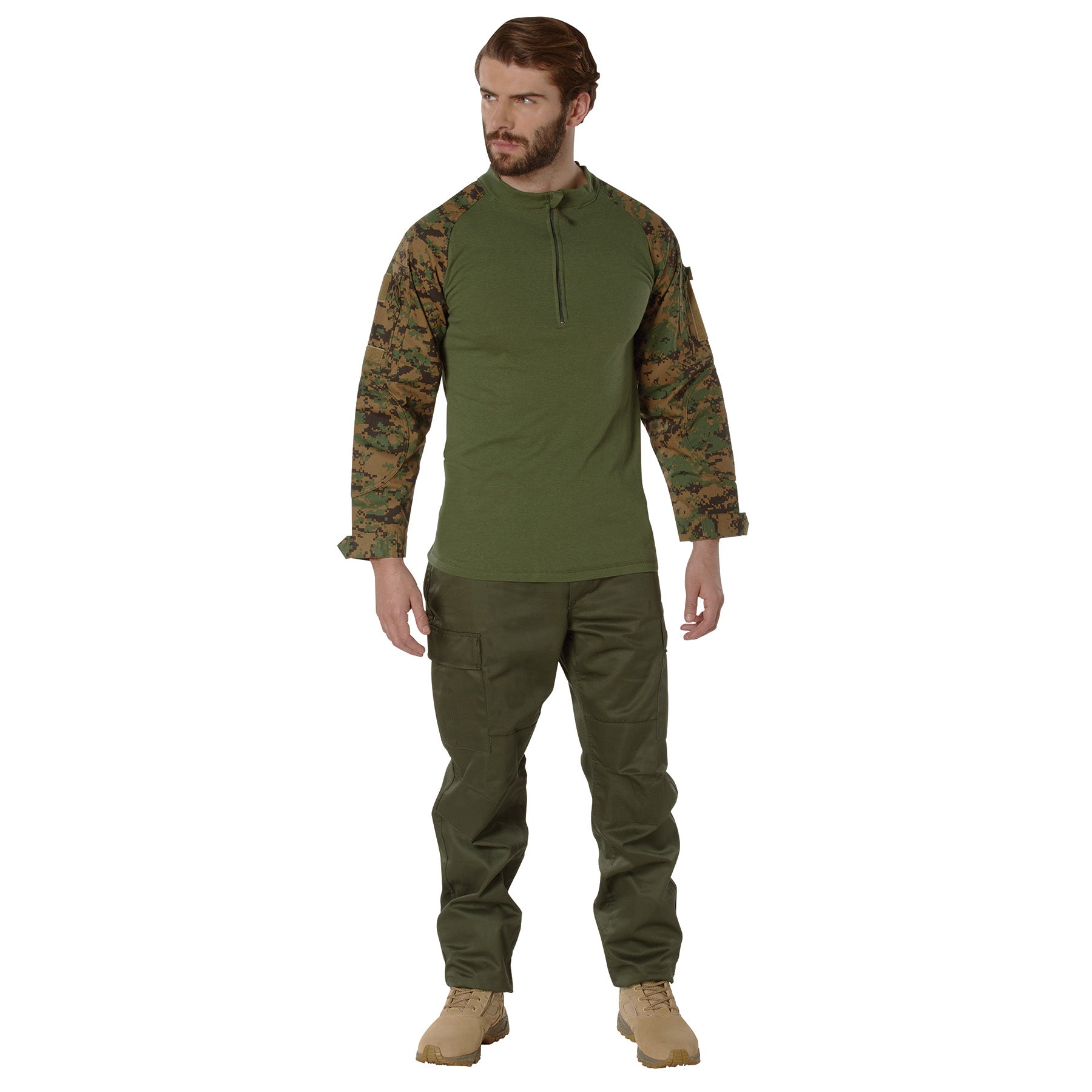 [1/4 Zip] Digital Camo Poly/Cotton Tactical Combat Shirts