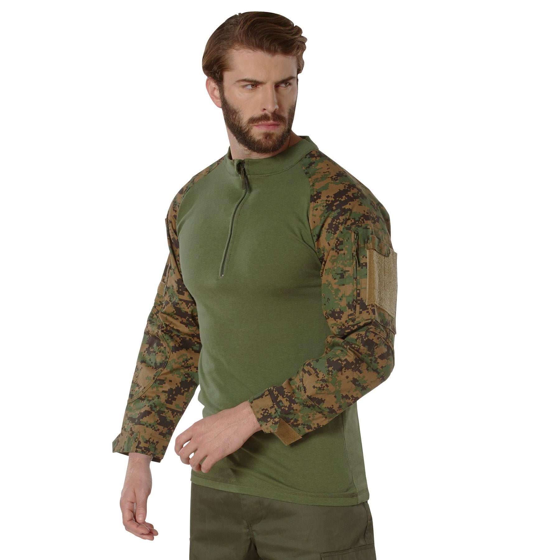 [1/4 Zip] Digital Camo Poly/Cotton Tactical Combat Shirts Woodland Digital Camo