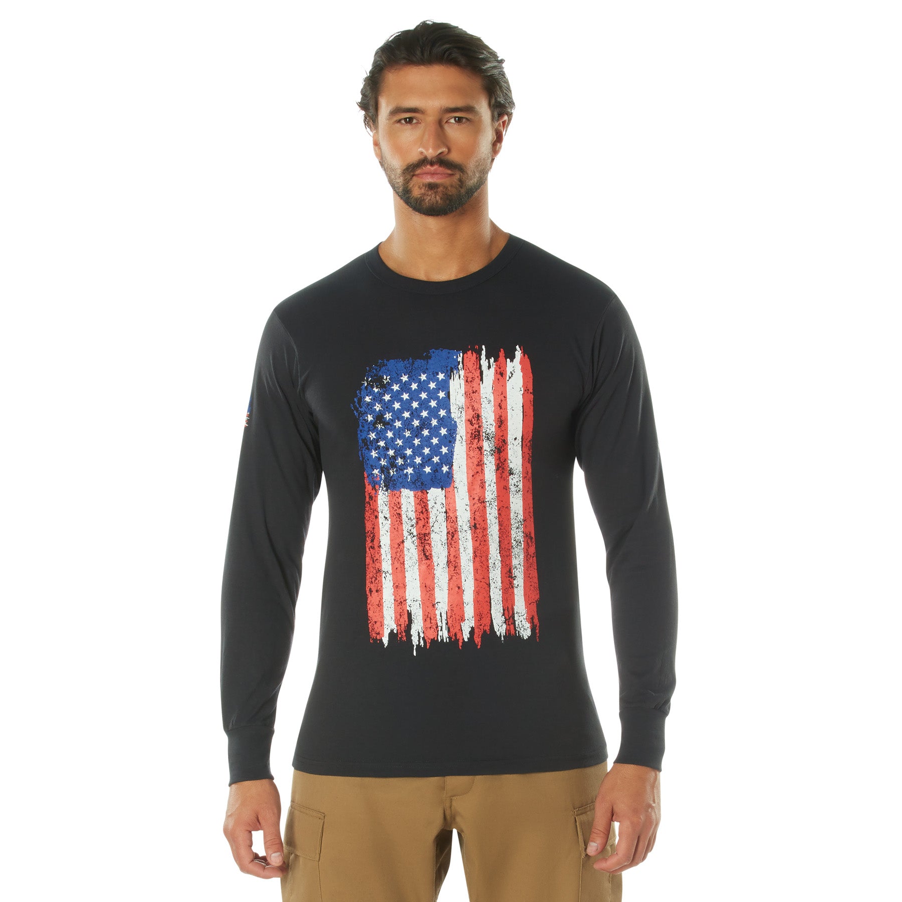 Poly/Cotton US Flag Athletic Fit Long Sleeve Shirts Red-White-Blue