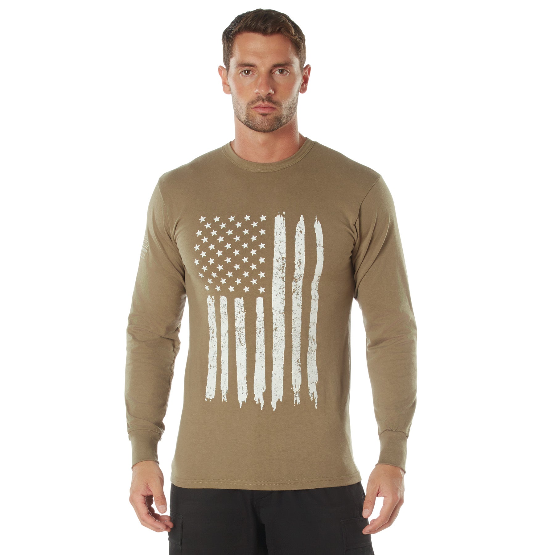 Poly/Cotton US Flag Athletic Fit Long Sleeve Shirts Coyote Brown