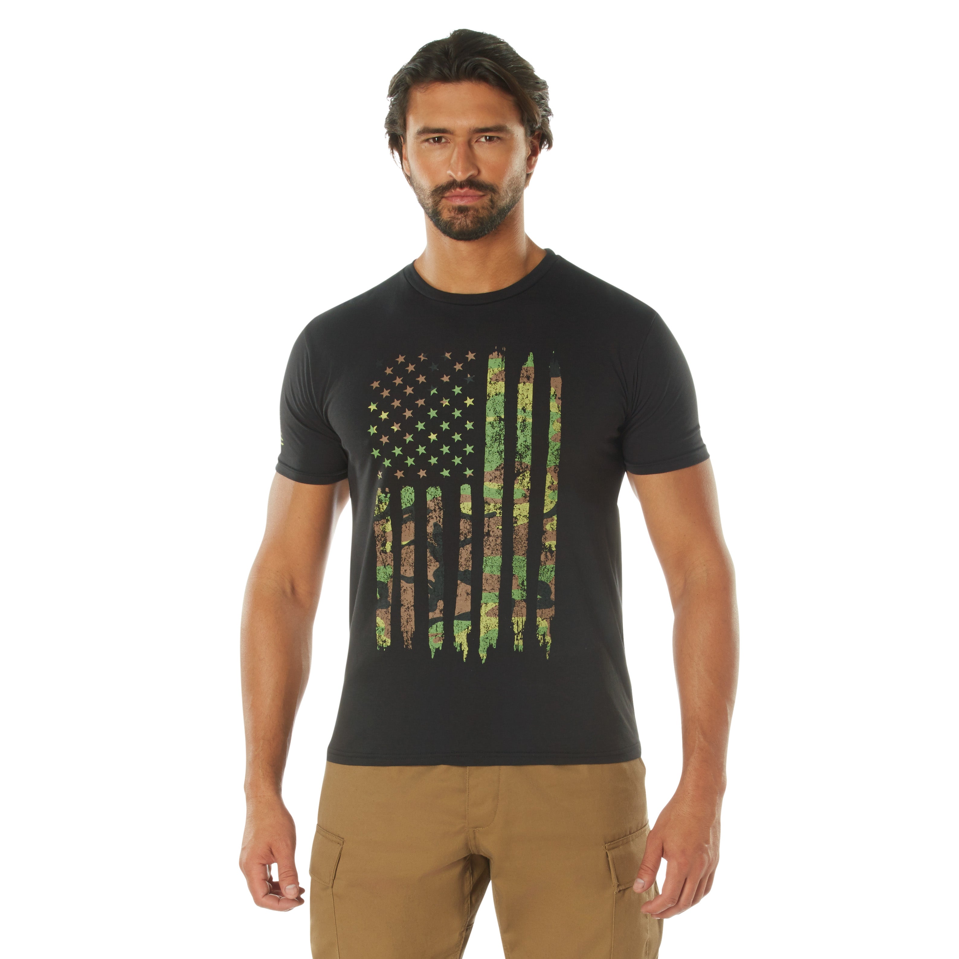 Poly/Cotton US Flag Athletic Fit T-Shirts Woodland Camo