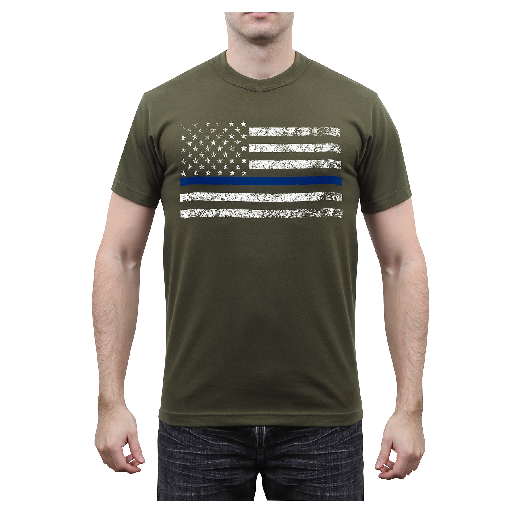 [Public Safety] Poly/Cotton Thin Blue Line T-Shirts Police Blue Line - Olive Drab