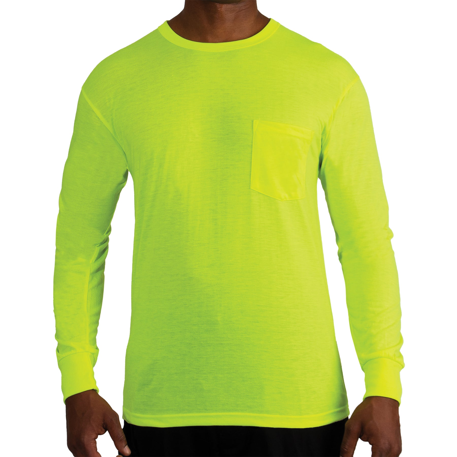 Poly Moisture Wicking Pocket Long Sleeve Shirts Safety Green