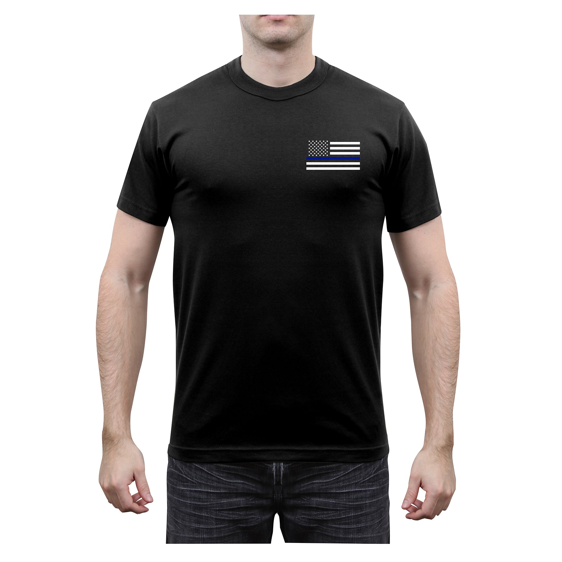 [Public Safety] Poly/Cotton Honor Respect Thin Blue Line T-Shirts Police Blue Line - Black