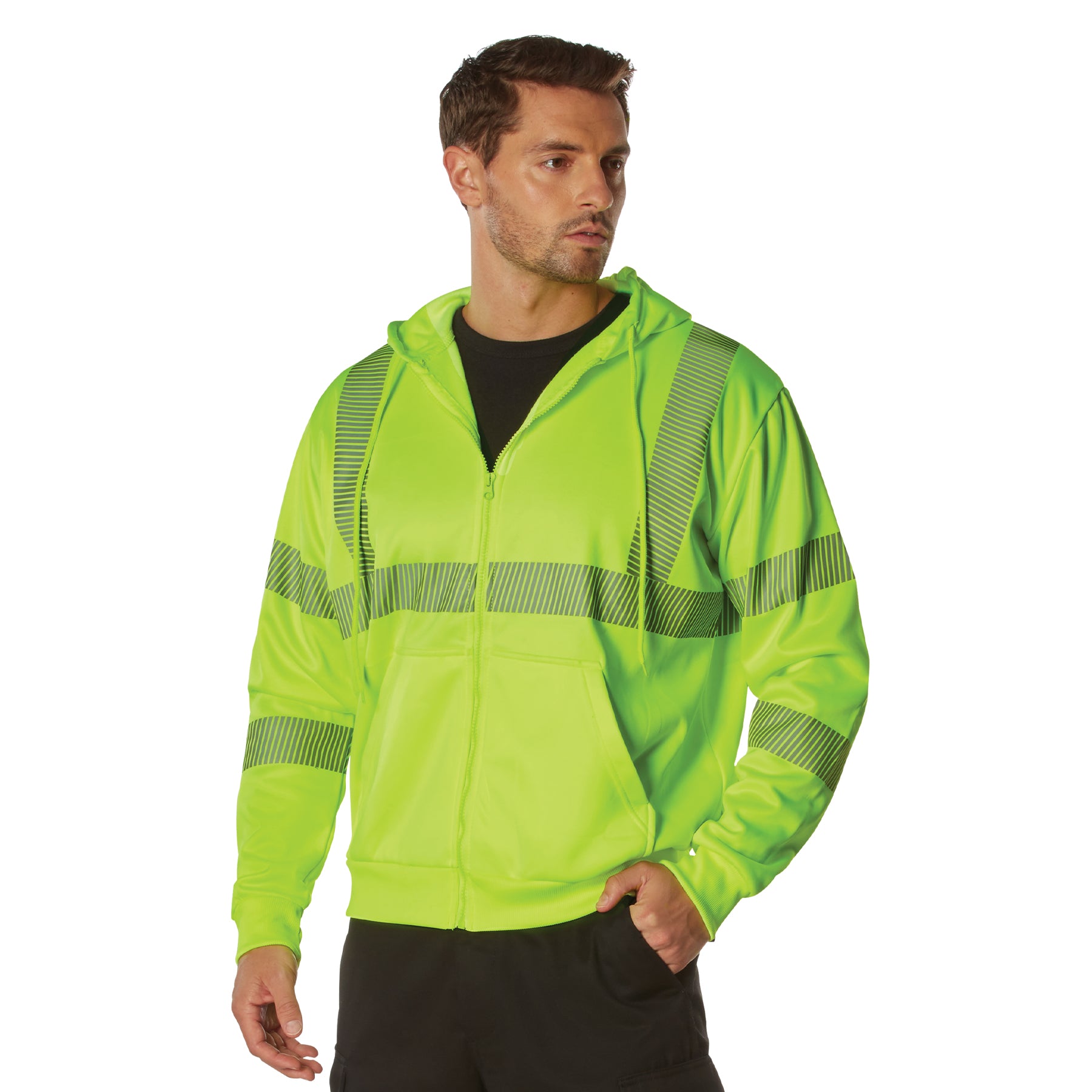 [Public Safety] Poly Security HI-Visibility Performance Zipper Sweatshirts Safety Green