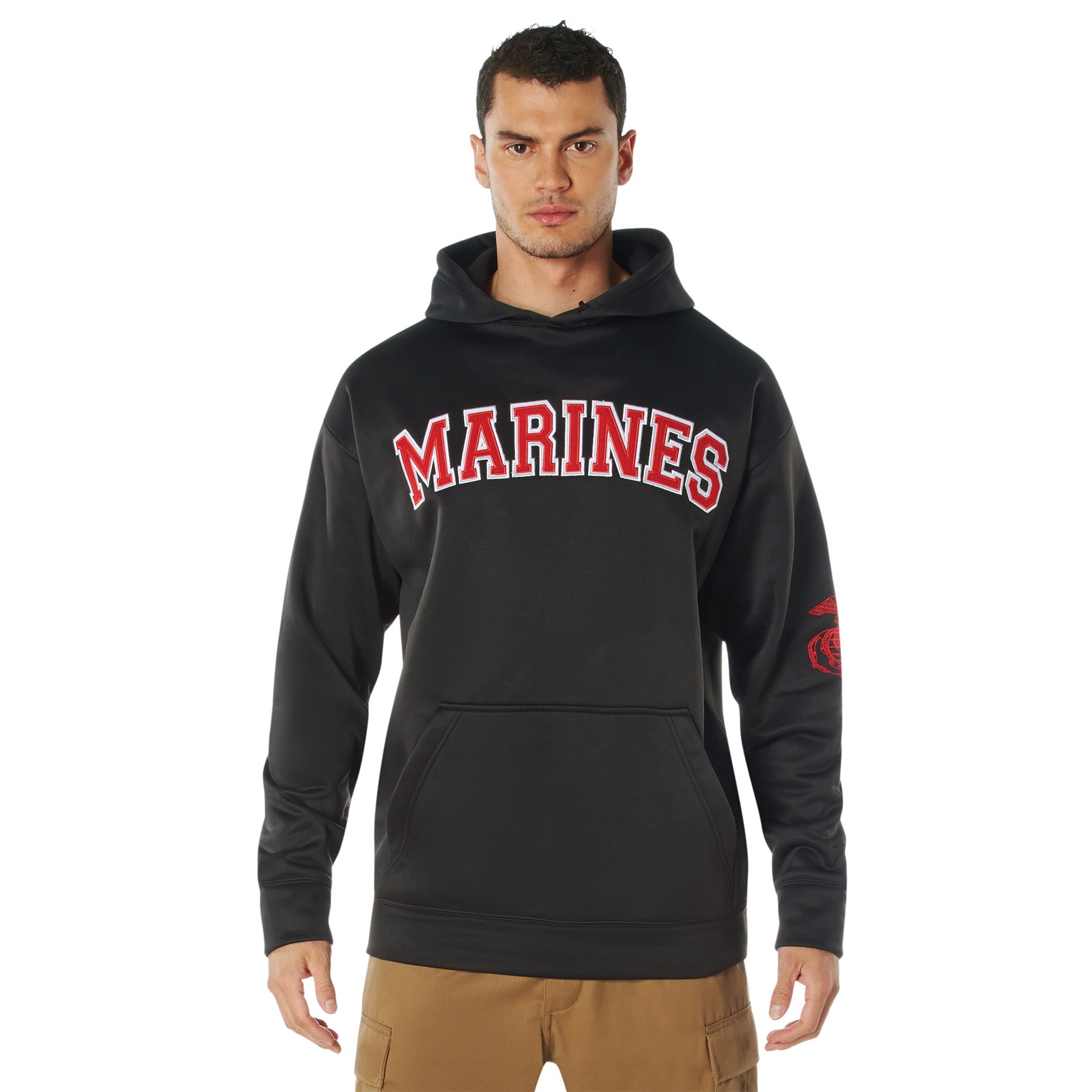 Poly Military Marines Embroidered Hooded Sweatshirts Black