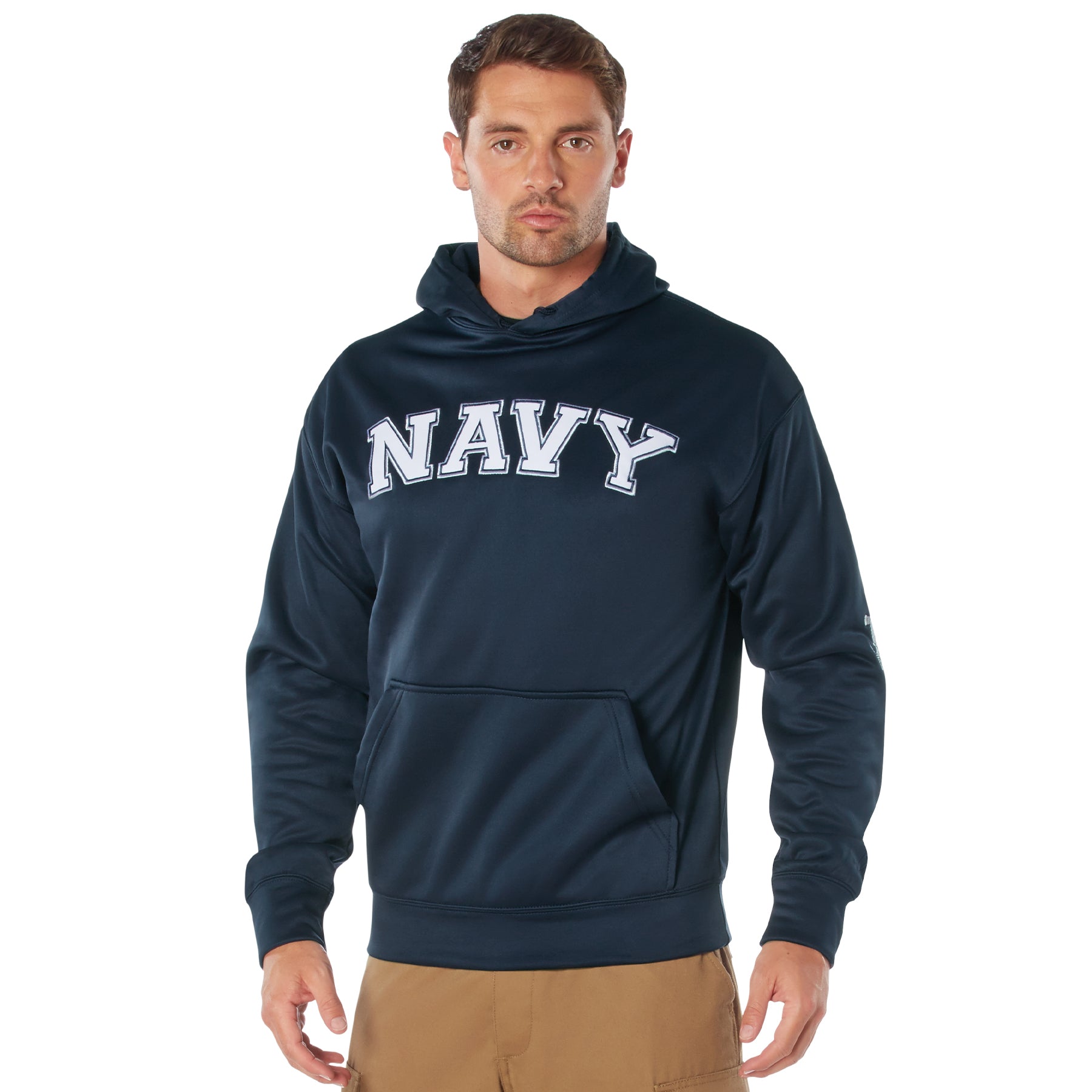 Poly Military Navy Embroidered Hooded Sweatshirts Navy Blue
