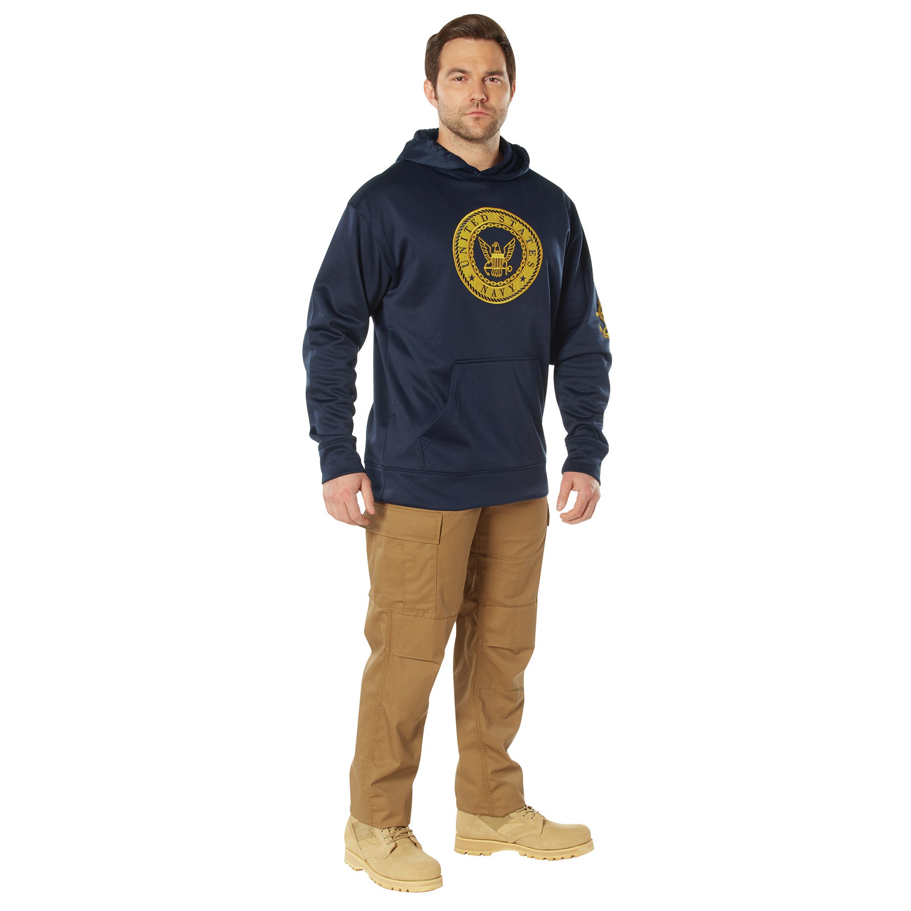 Poly Military Navy Emblem Embroidered Hooded Sweatshirts