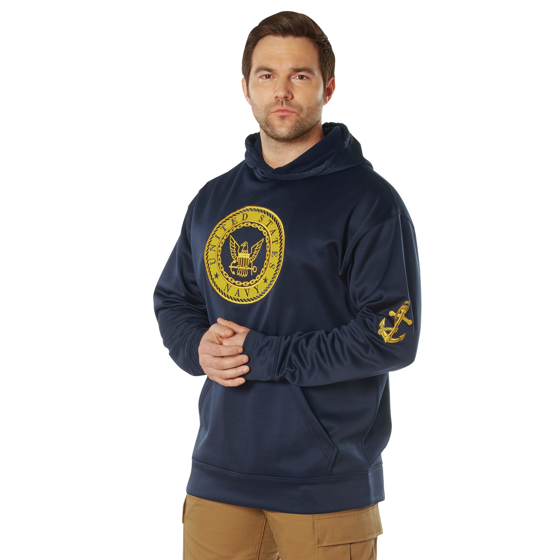 Poly Military Navy Emblem Embroidered Hooded Sweatshirts