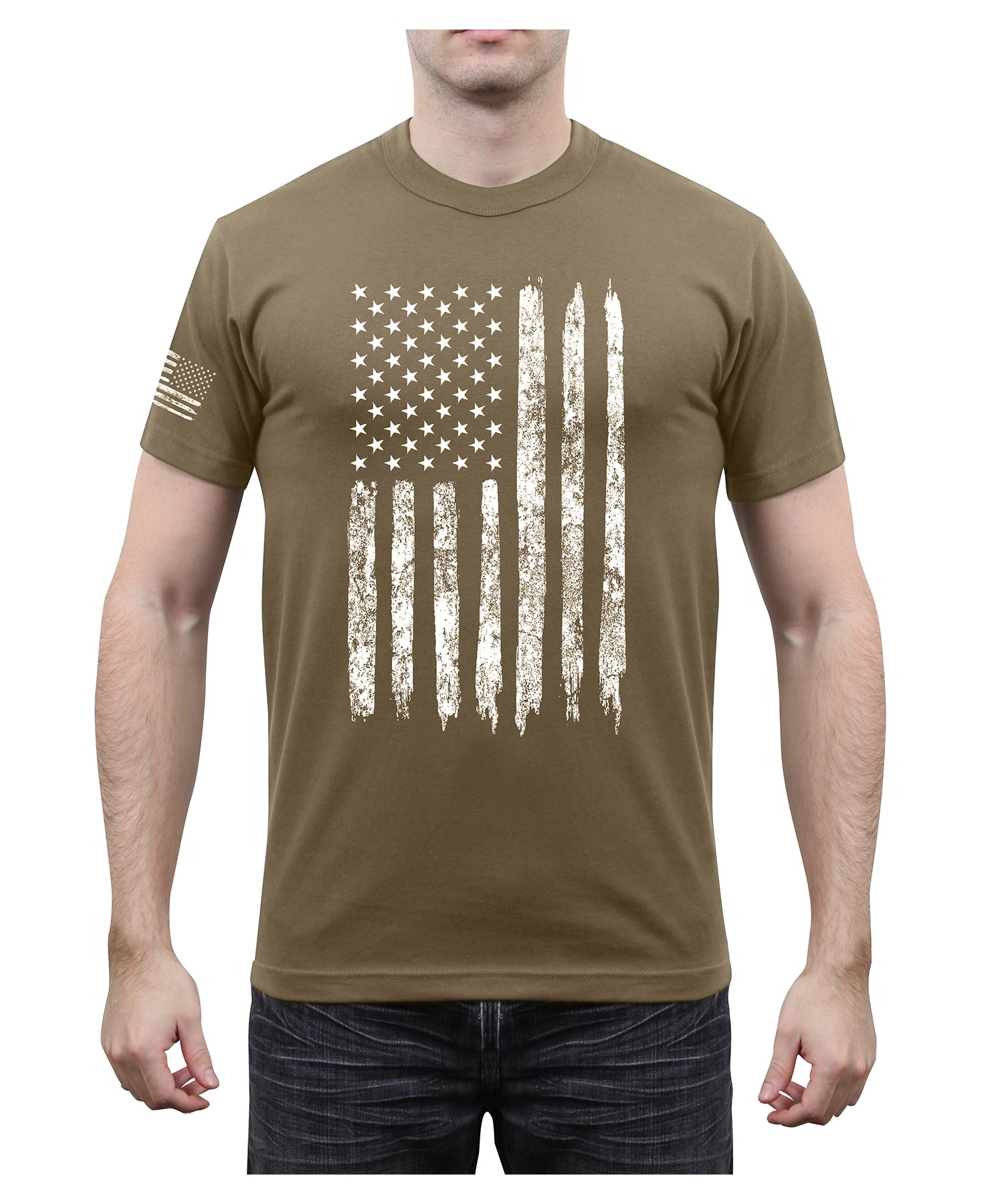 Poly/Cotton US Flag Athletic Fit T-Shirts Coyote Brown