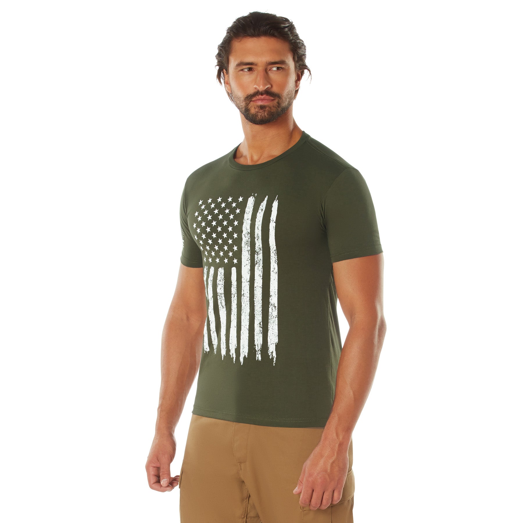 Poly/Cotton US Flag Athletic Fit T-Shirts Olive Drab