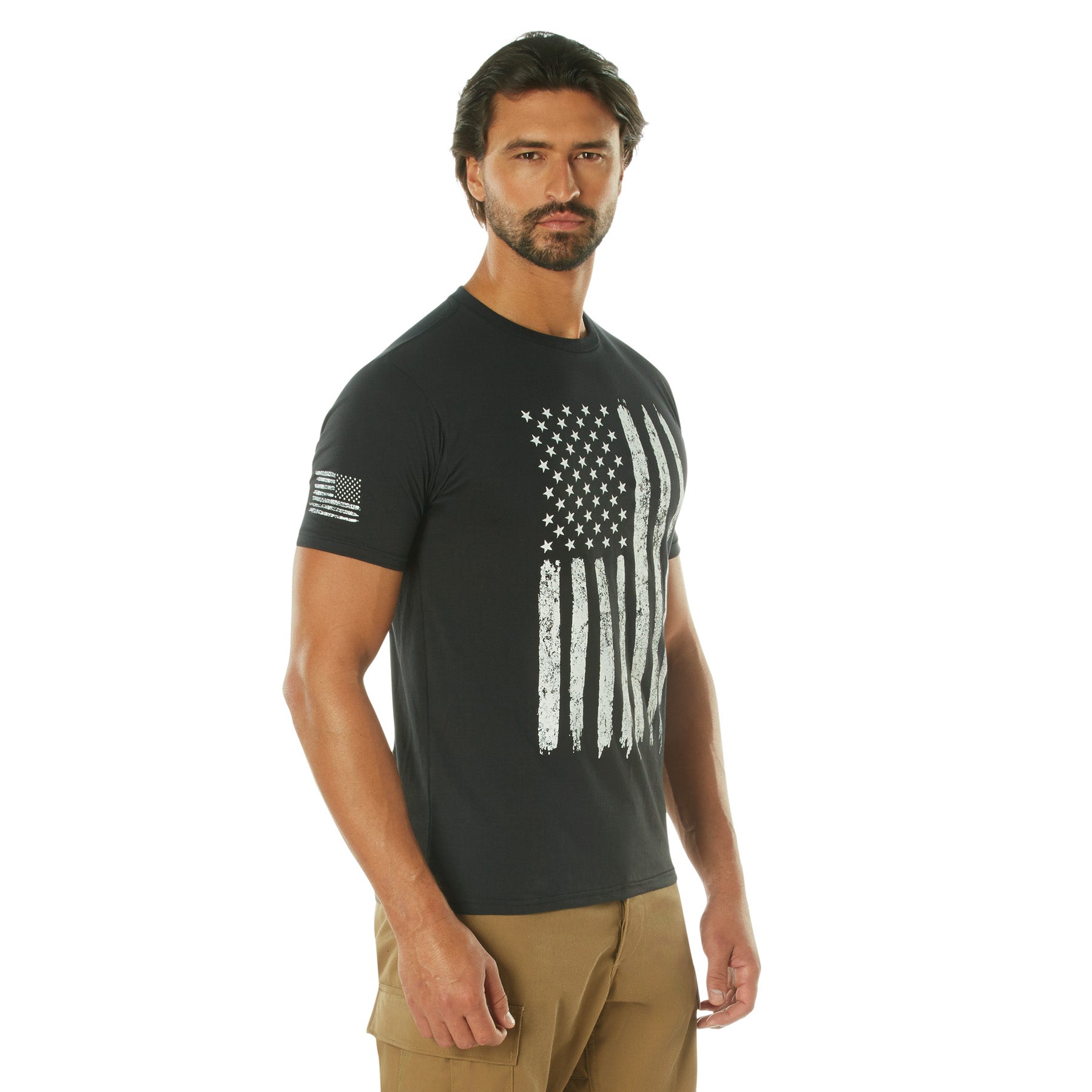 Poly/Cotton US Flag Athletic Fit T-Shirts Black