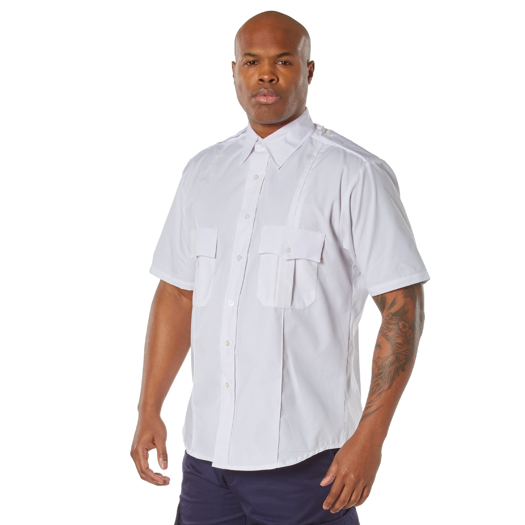 [Public Safety] Poly/Combed Cotton Poplin Weave Police & Security Short-Sleeve Uniform Shirts White