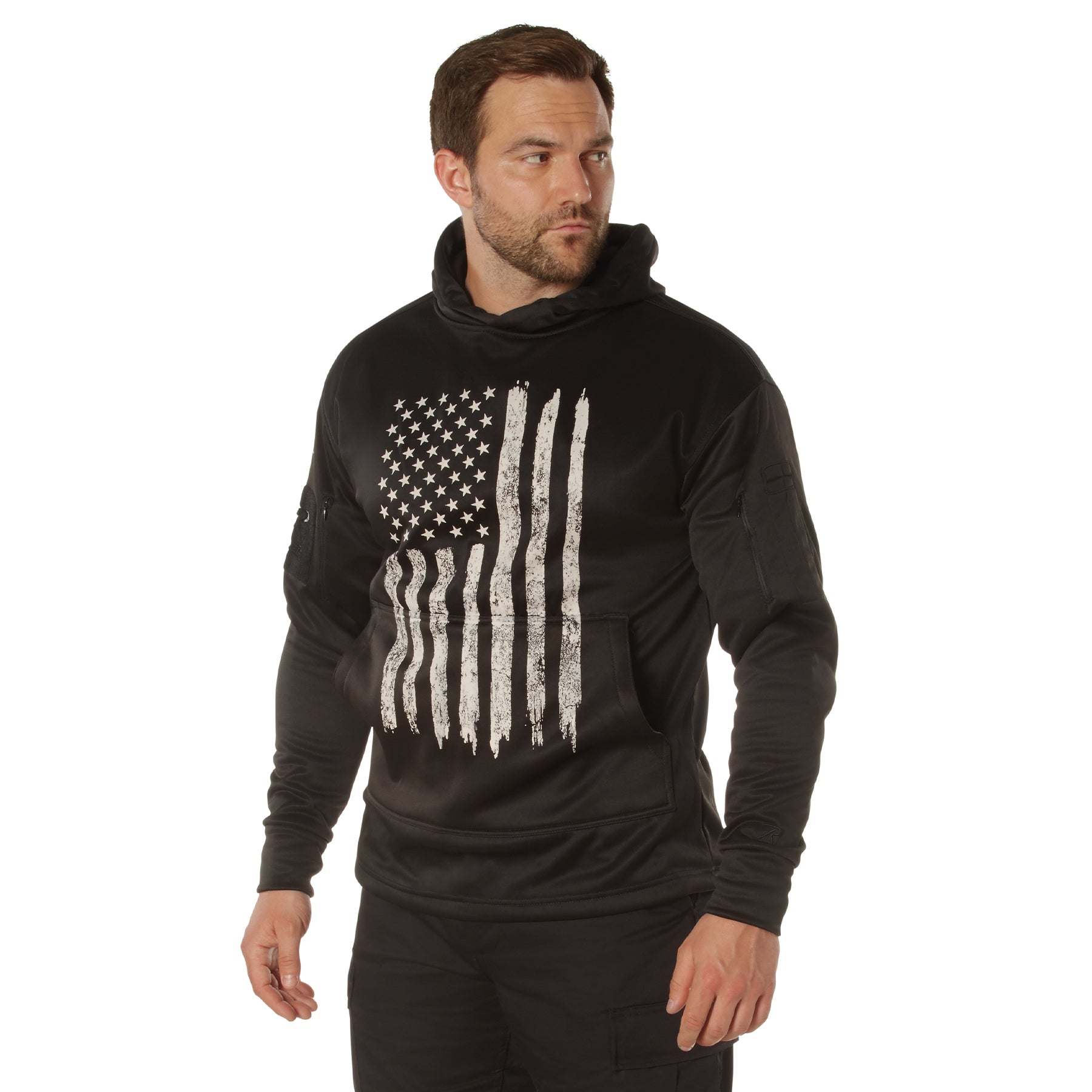 Poly US Flag Concealed Carry Hooded Sweatshirts Black