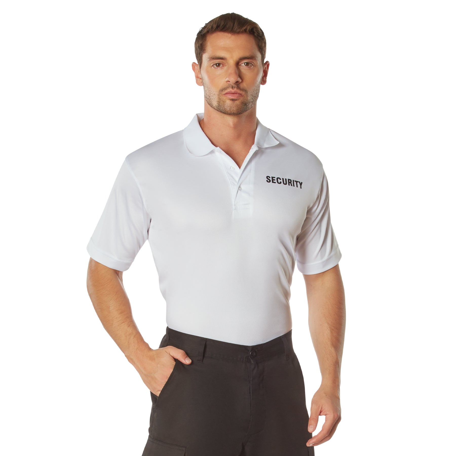 [Public Safety] Poly Moisture Wicking Security Polo T-Shirts Security Black - White