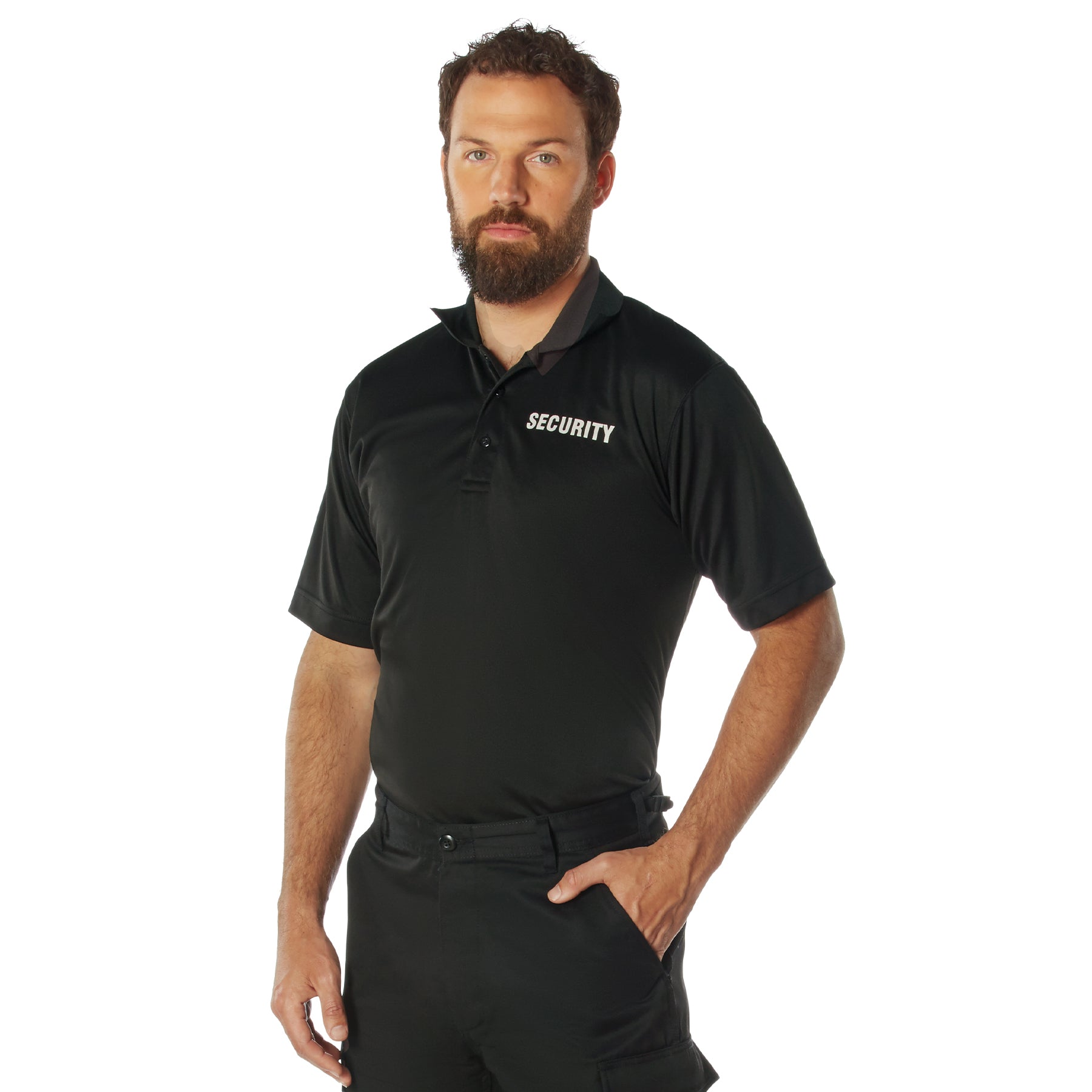 [Public Safety] Poly Moisture Wicking Security Polo T-Shirts Security White - Black