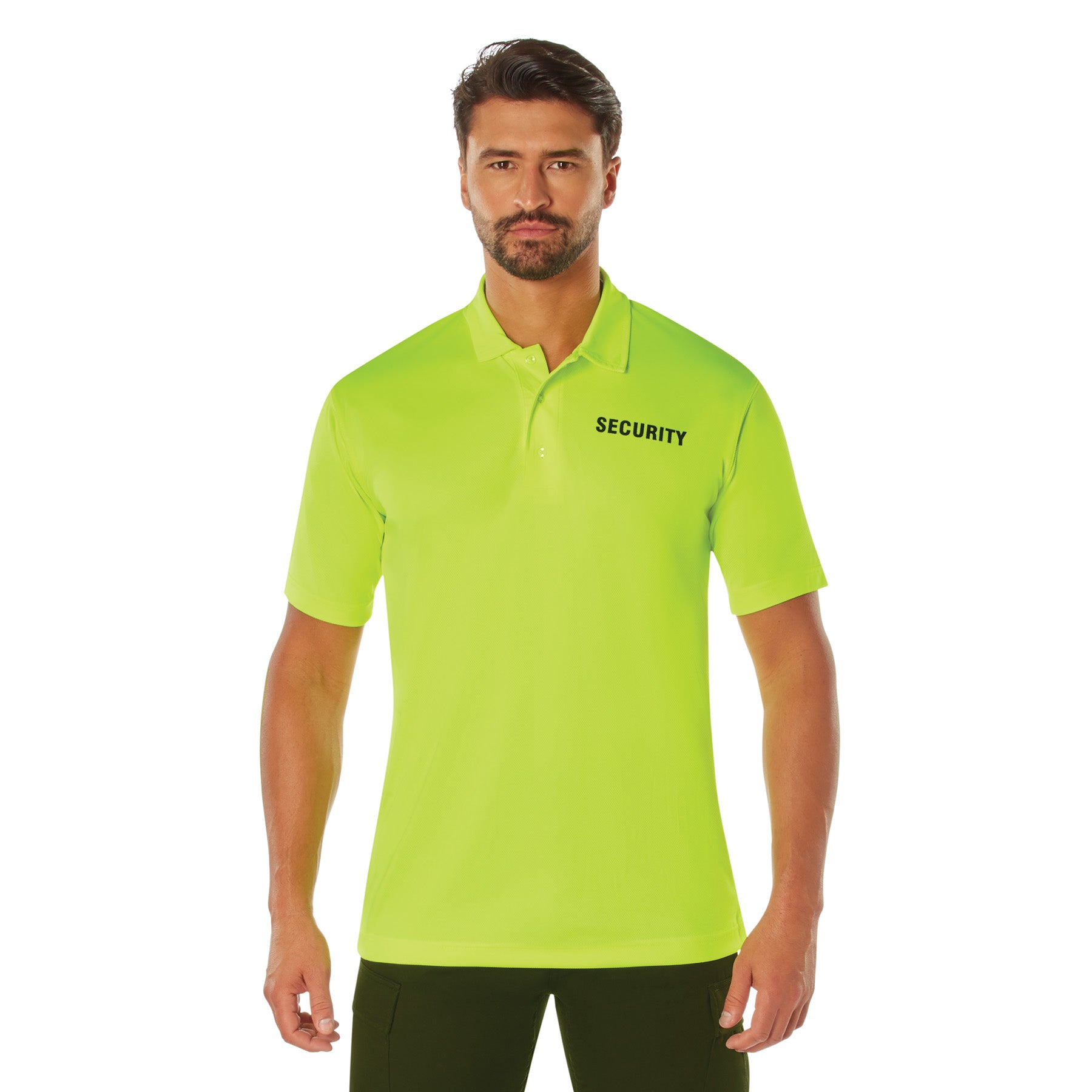 [Public Safety] Poly Moisture Wicking Security Polo T-Shirts Security Black - Safety Green
