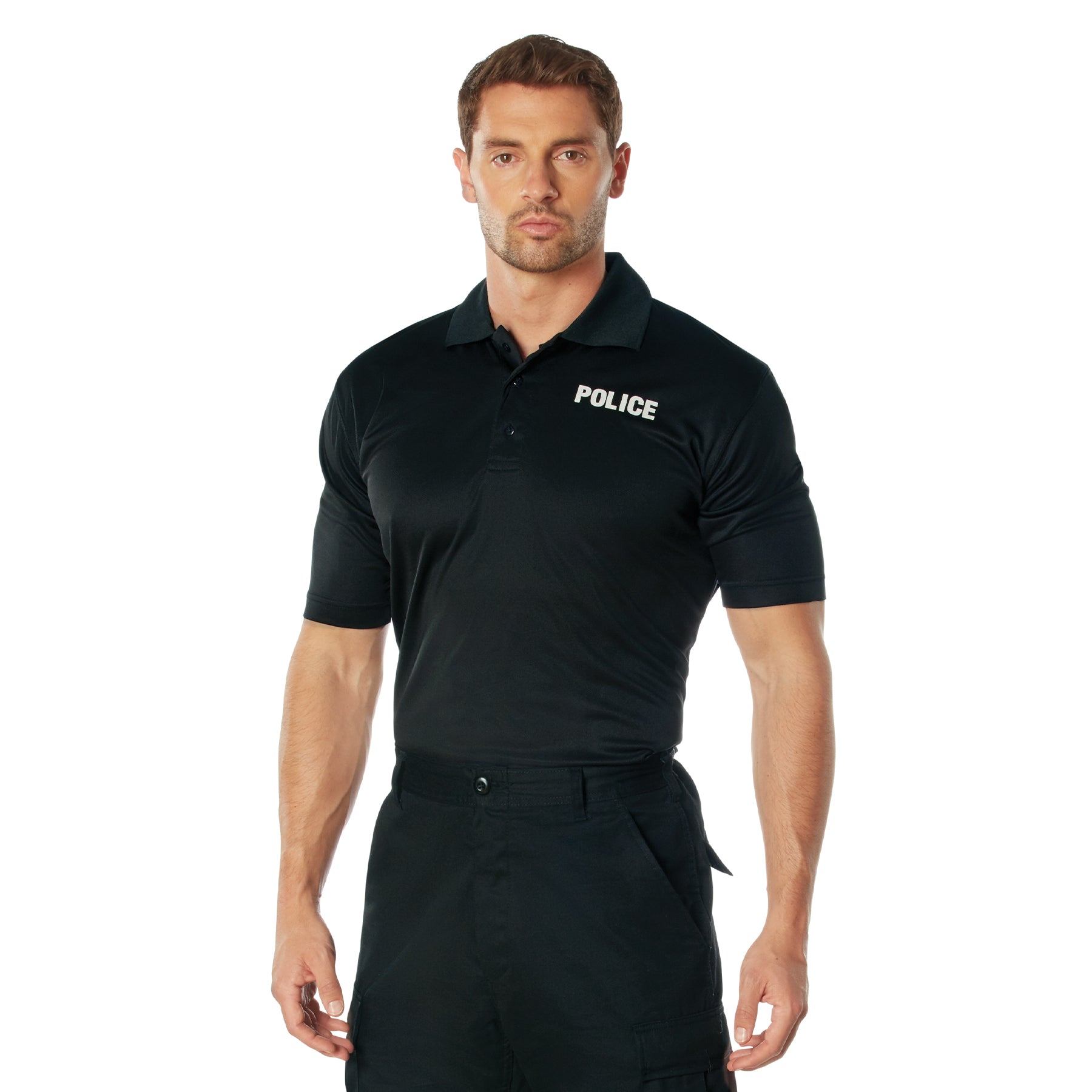 [Public Safety] Poly Moisture Wicking Police Polo T-Shirts Police White - Black
