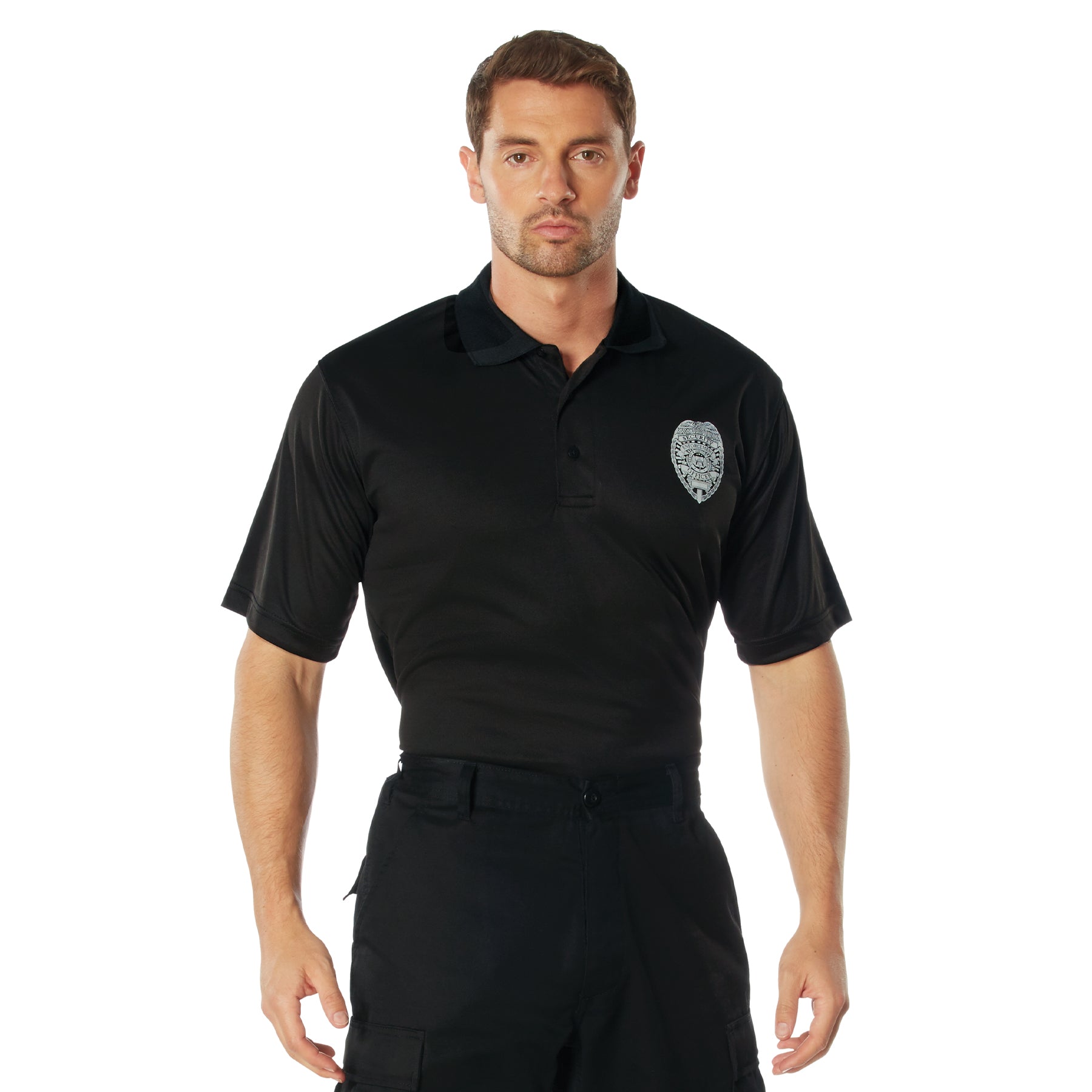[Public Safety] Poly Moisture Wicking Security Badge Polo T-Shirts Security White - Black