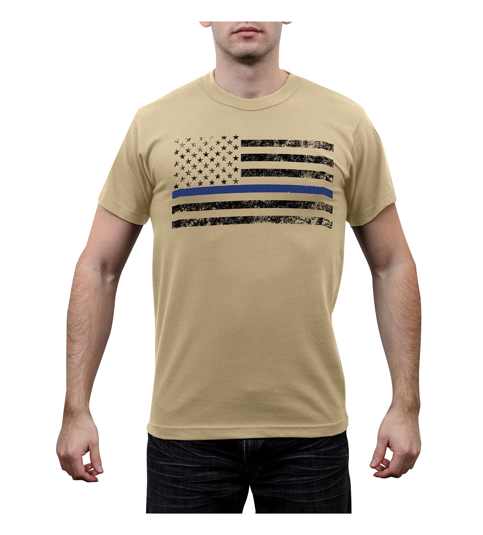 [Public Safety] Cotton Thin Blue Line T-Shirts Police Blue Line - Desert Sand