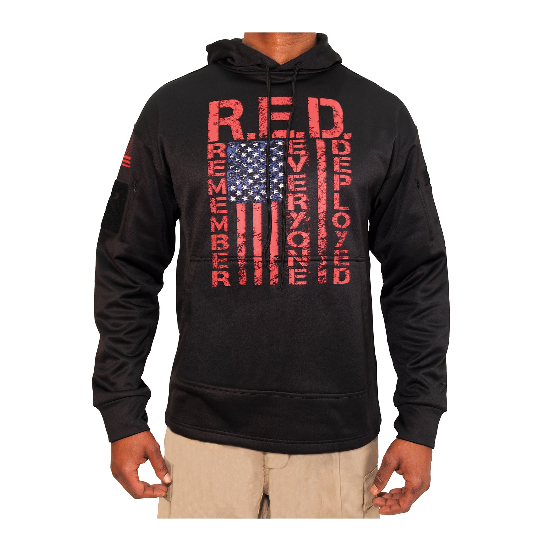 Poly US Flag / RED Concealed Carry Hooded Sweatshirts Black