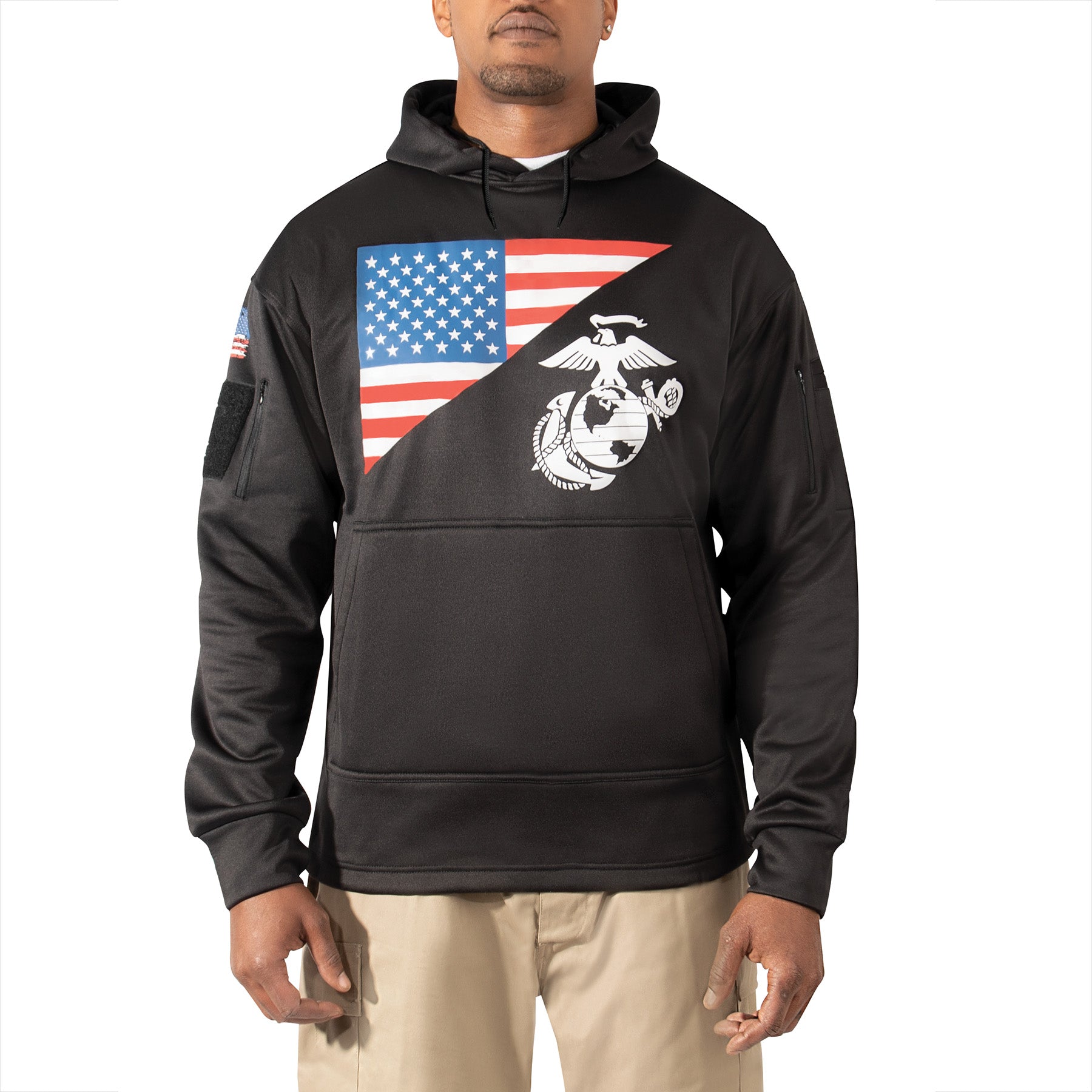 Poly US Flag / USMC Eagle, Globe, & Anchor Concealed Carry Hooded Sweatshirts Black
