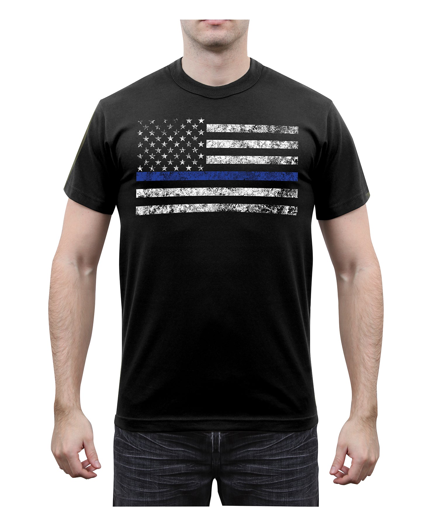 [Public Safety] Poly/Cotton Thin Blue Line T-Shirts Police Blue Line - Black