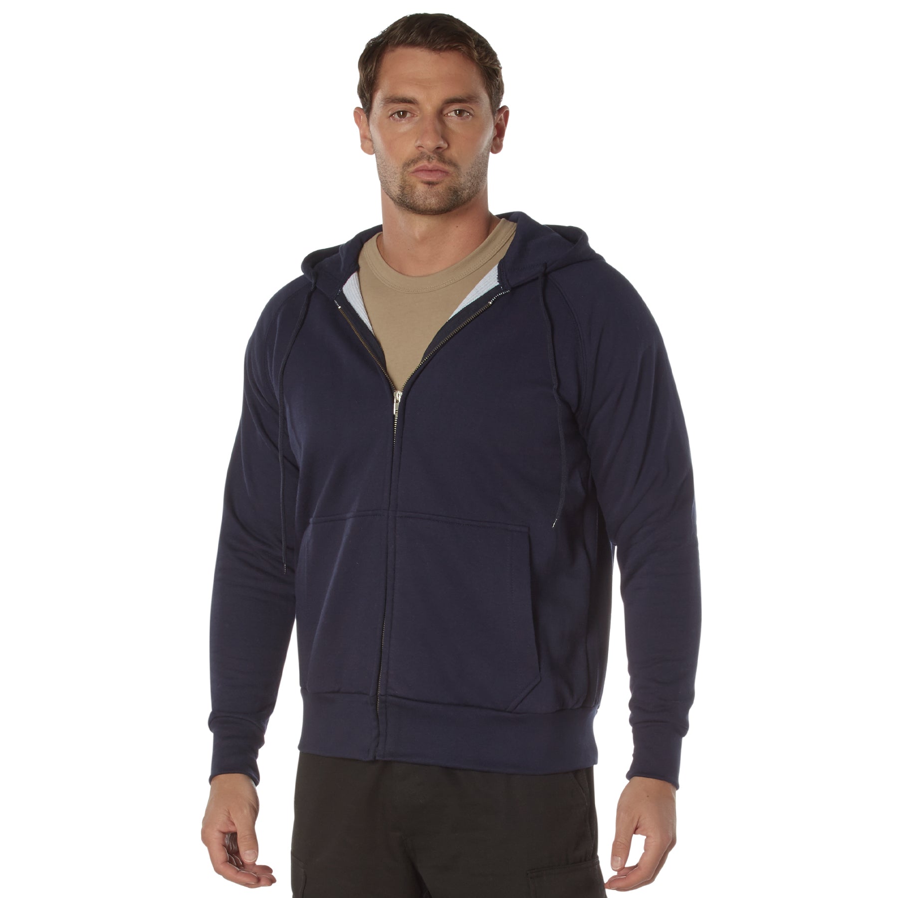 Poly/Cotton Thermal-Lined Zipper Hooded Sweatshirts Navy Blue