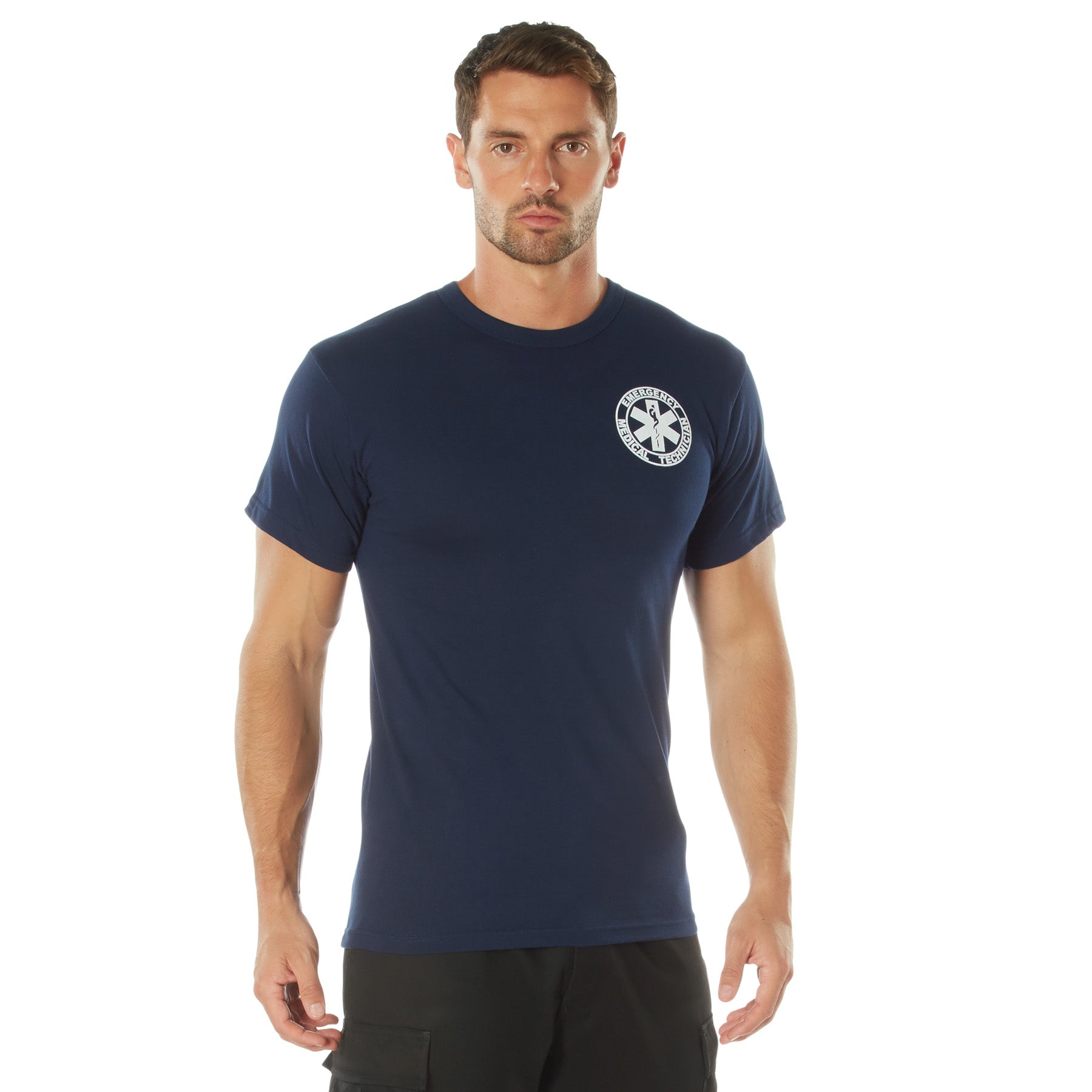 [Public Safety] Poly/Cotton 2-Sided EMT T-Shirts EMT White - Navy Blue