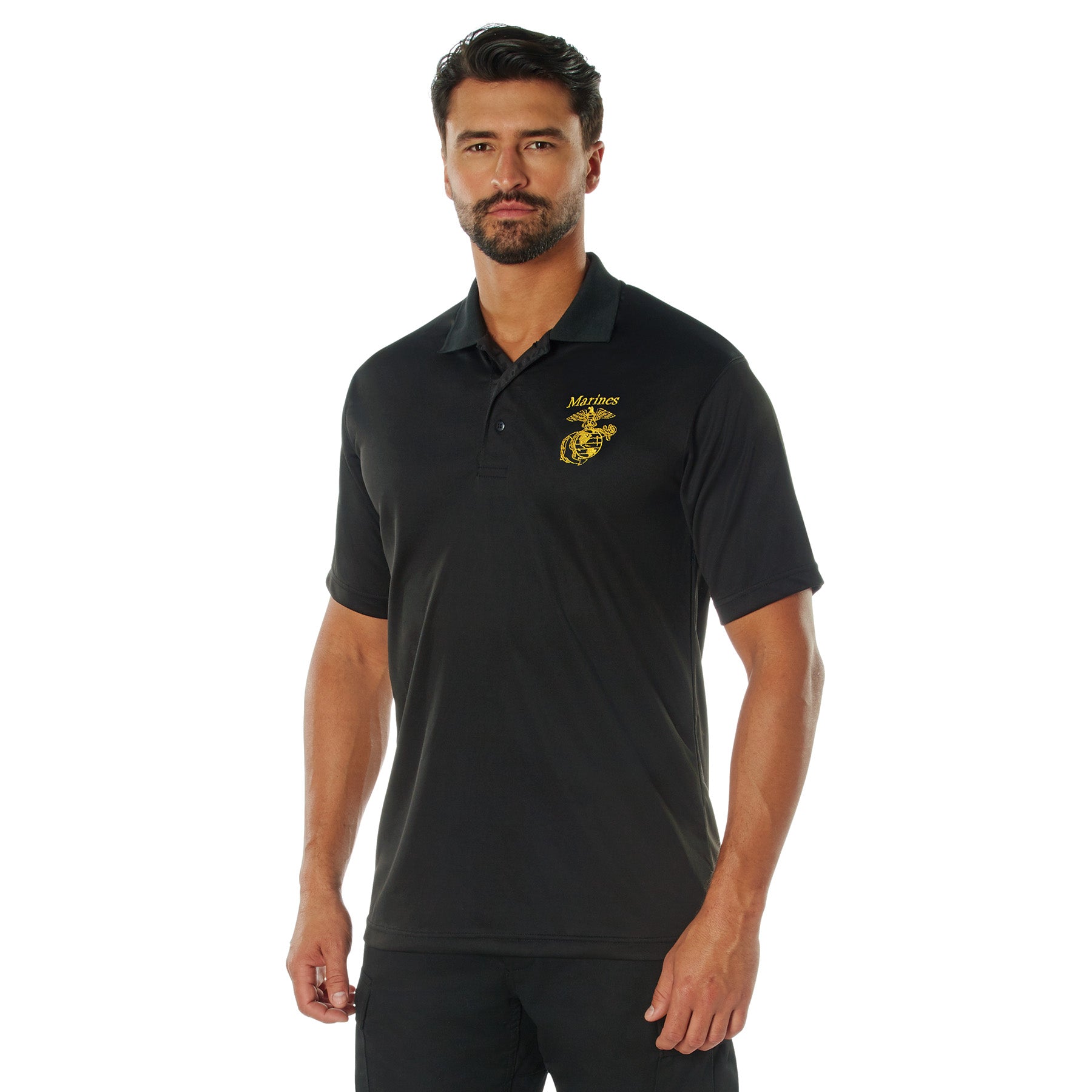 Poly Moisture Wicking Embroidered USMC Eagle, Globe, & Anchor Polo T-Shirts