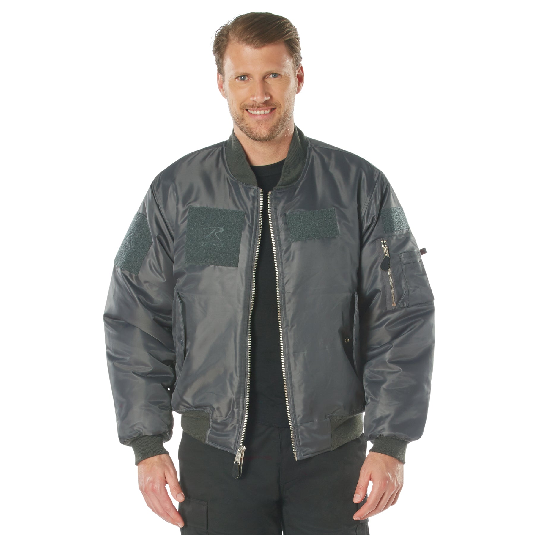 Nylon Adaptable MA-1 Flight Jackets with Patches Gun Metal Grey