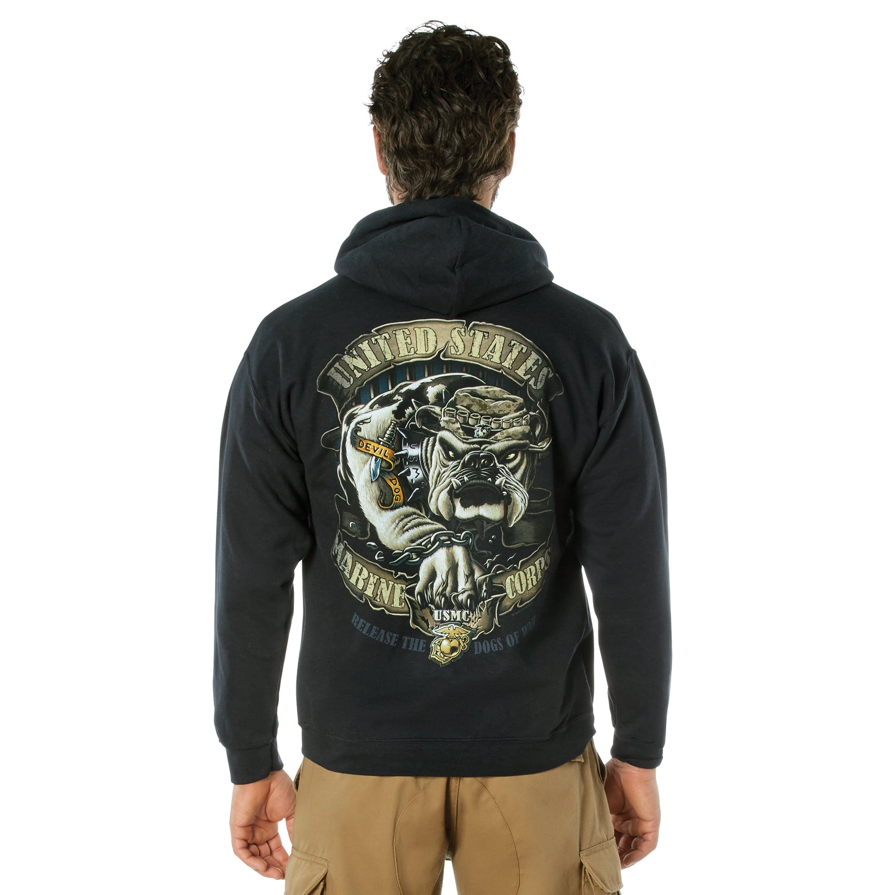 [Black Ink™] Poly/Cotton Military Marines Bulldog Graphic Hooded Sweatshirts