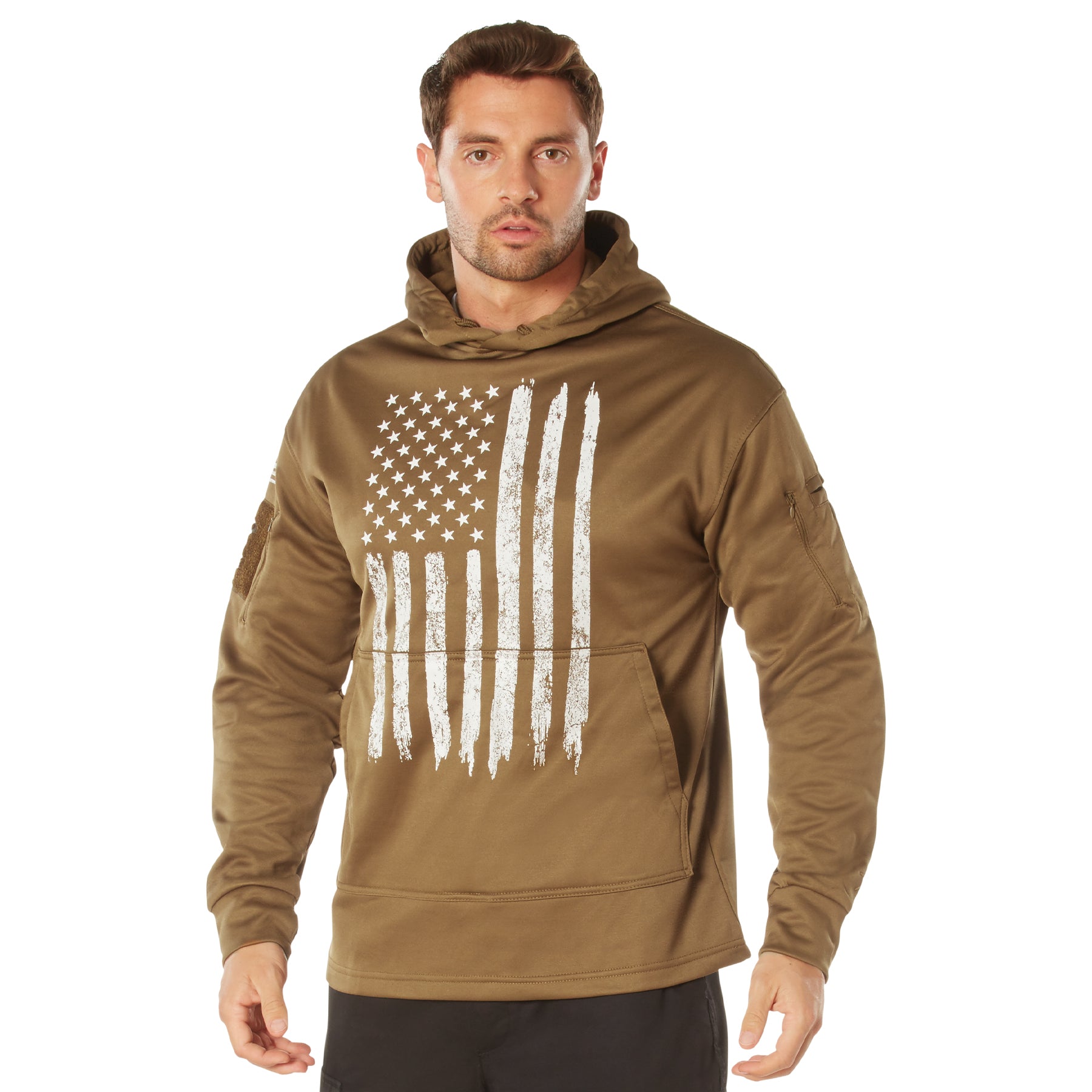 Poly US Flag Concealed Carry Hooded Sweatshirts Coyote Brown