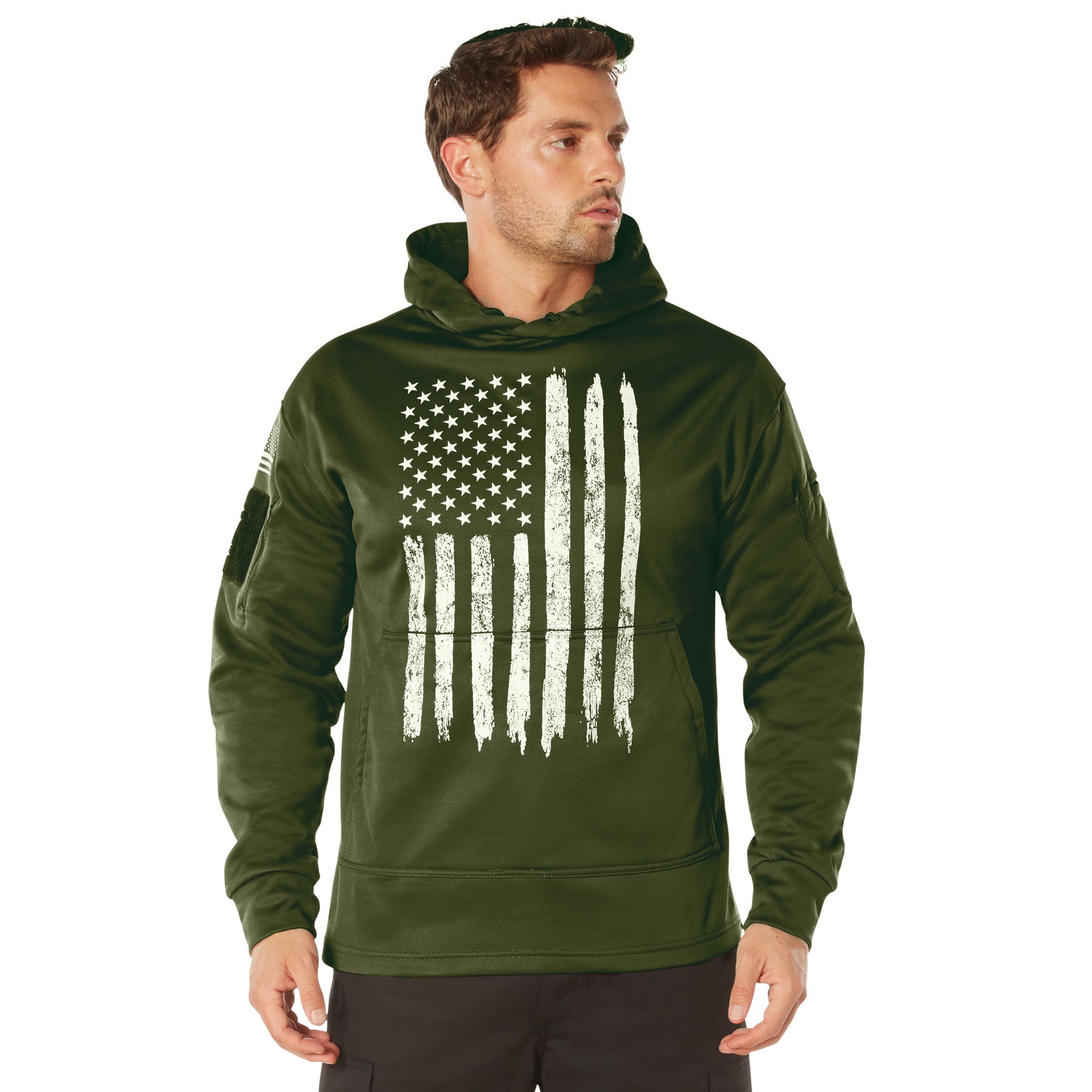 Poly US Flag Concealed Carry Hooded Sweatshirts Olive Drab