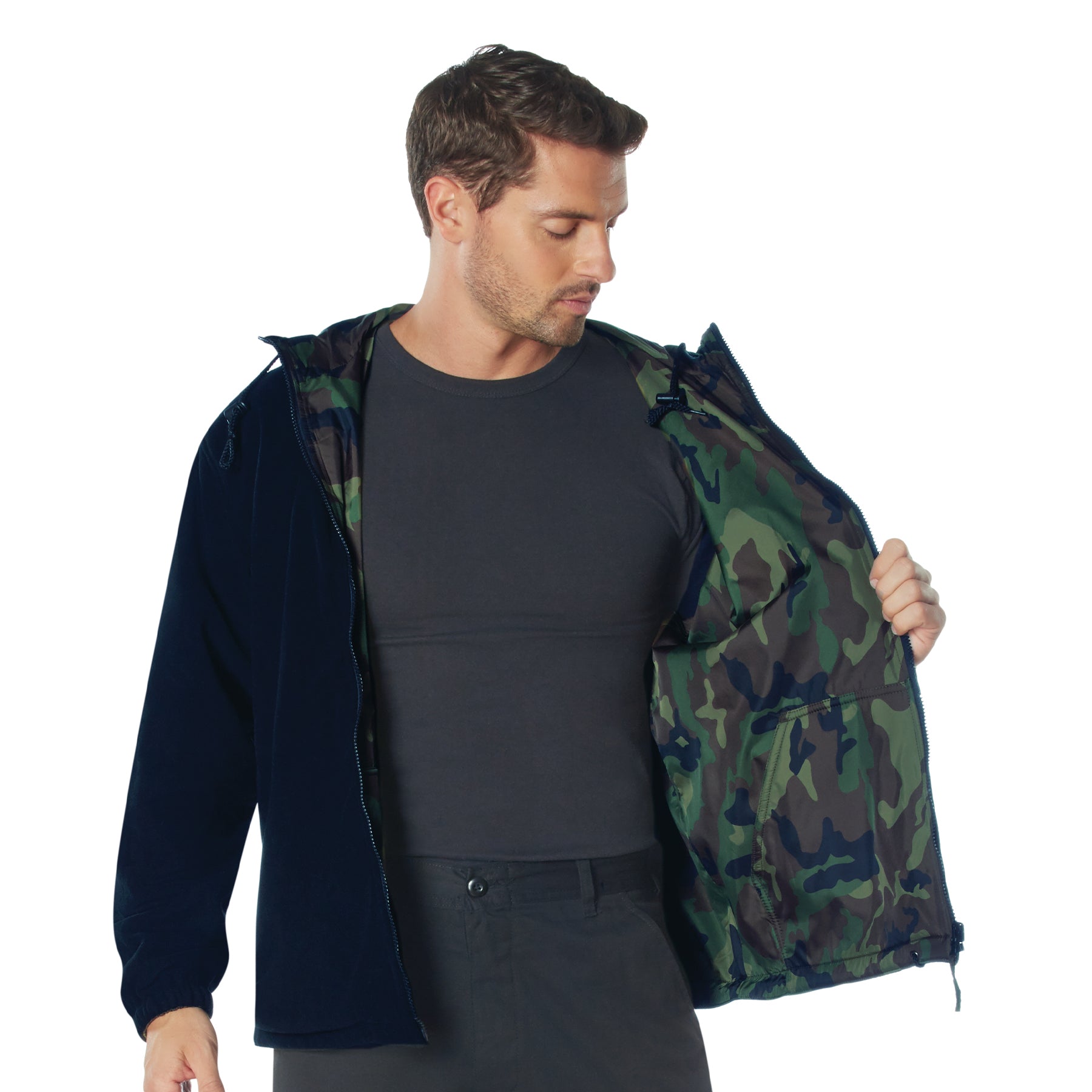 Nylon Camo Reversible Fleece-Lined Hooded Jackets