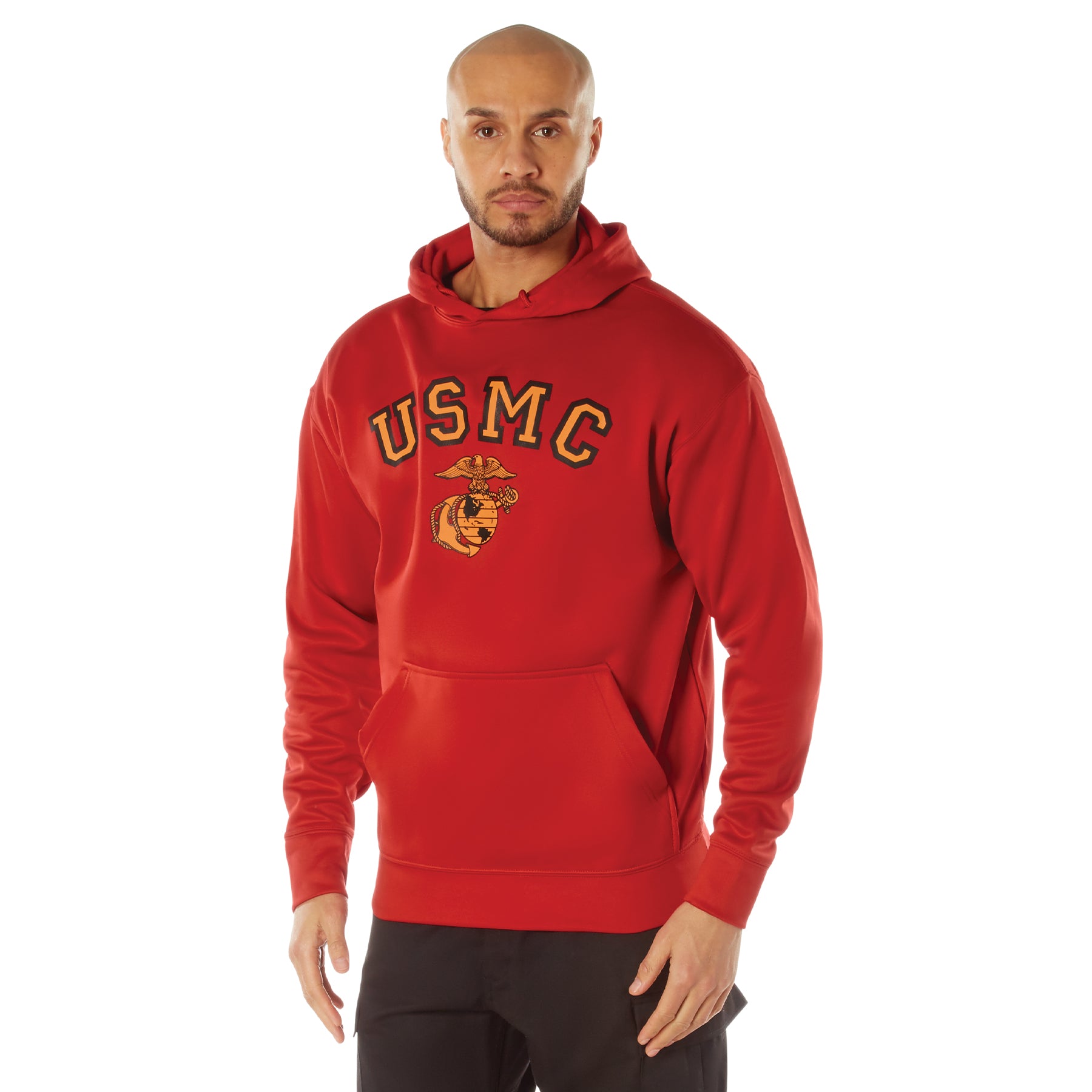 Poly Military USMC Eagle, Globe, and Anchor Hooded Sweatshirts Red
